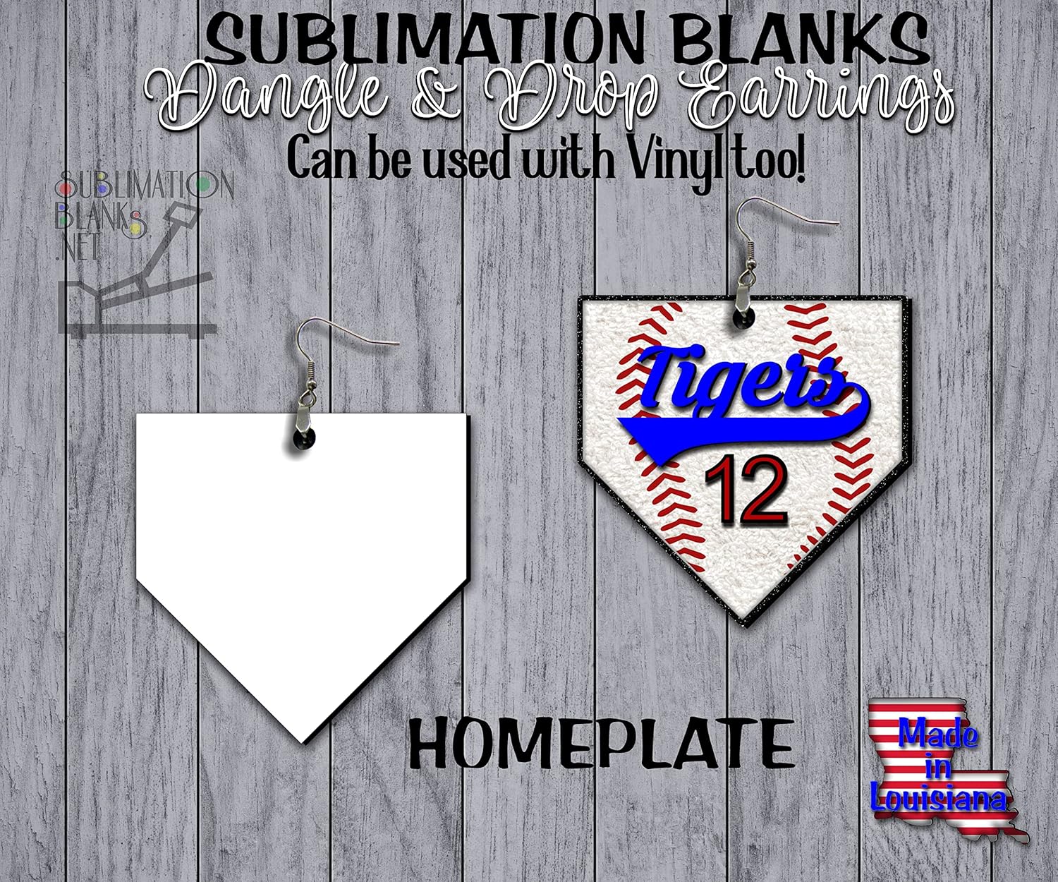 HOMEPLATE HOME BASE BASEBALL CAP Softball Earrings Sublimation Blanks Dangle & Drop Earrings 40 Pieces Unisub Mdf Hardboard