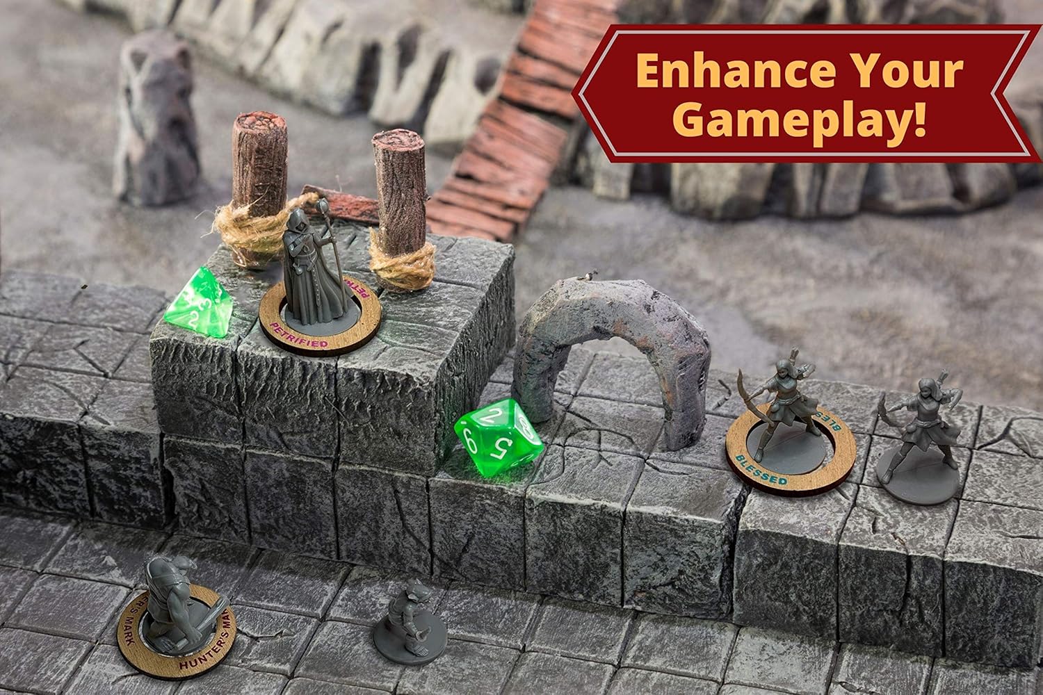 Galdor's Guild DND Condition Markers & Spell Effects | 90 Wooden Rustic Rings for 5 Player Games | Compatible with Dungeons & Dragons Accessories | Token for Miniatures | Tracker for RPG Status