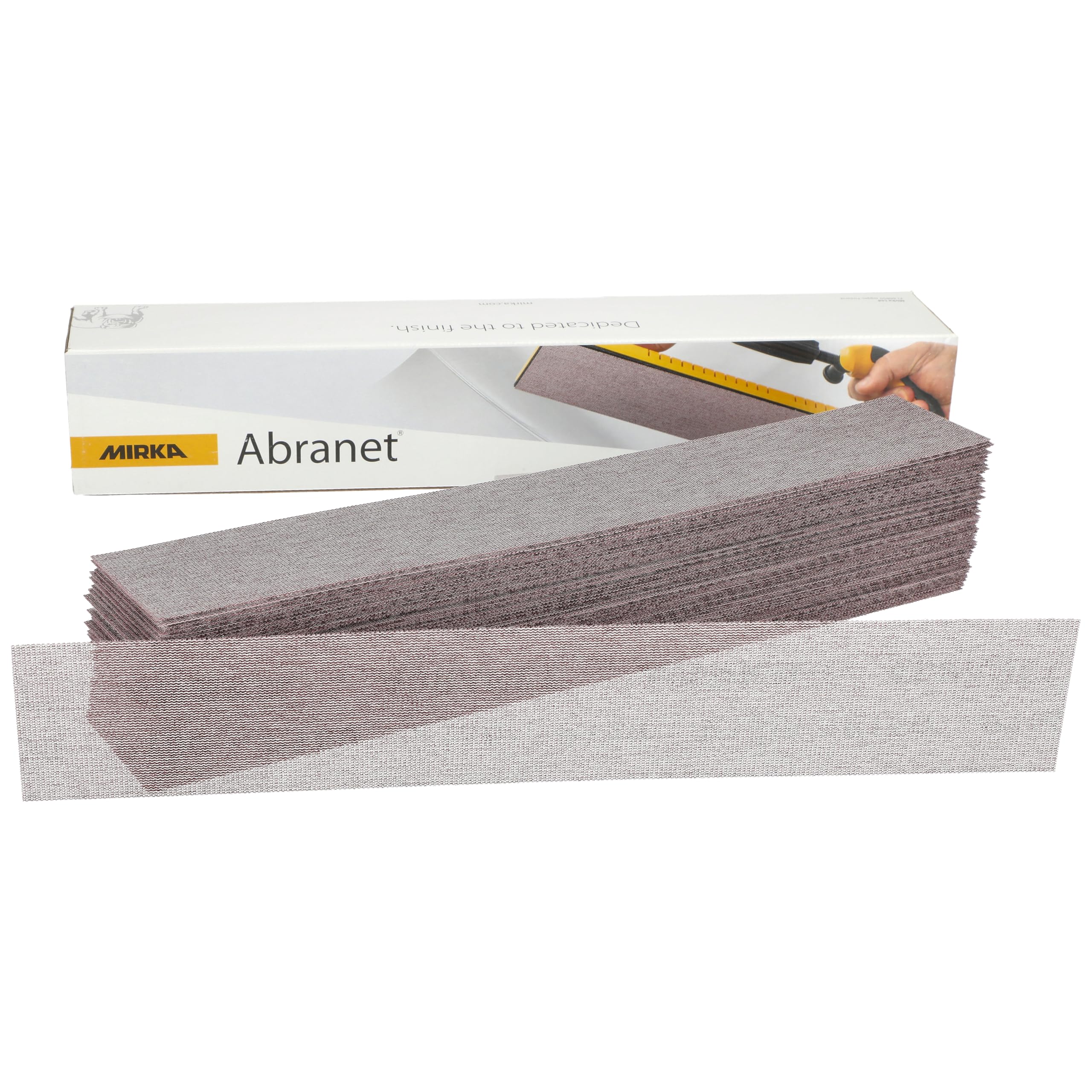 Mirka Abranet net sandpaper strips 70x420 mm Hook & loop/Grit P150 / 50 pcs/for sanding wood, walls, metal, aluminium, stainless steel, filler, varnish, plastic / 5415105015