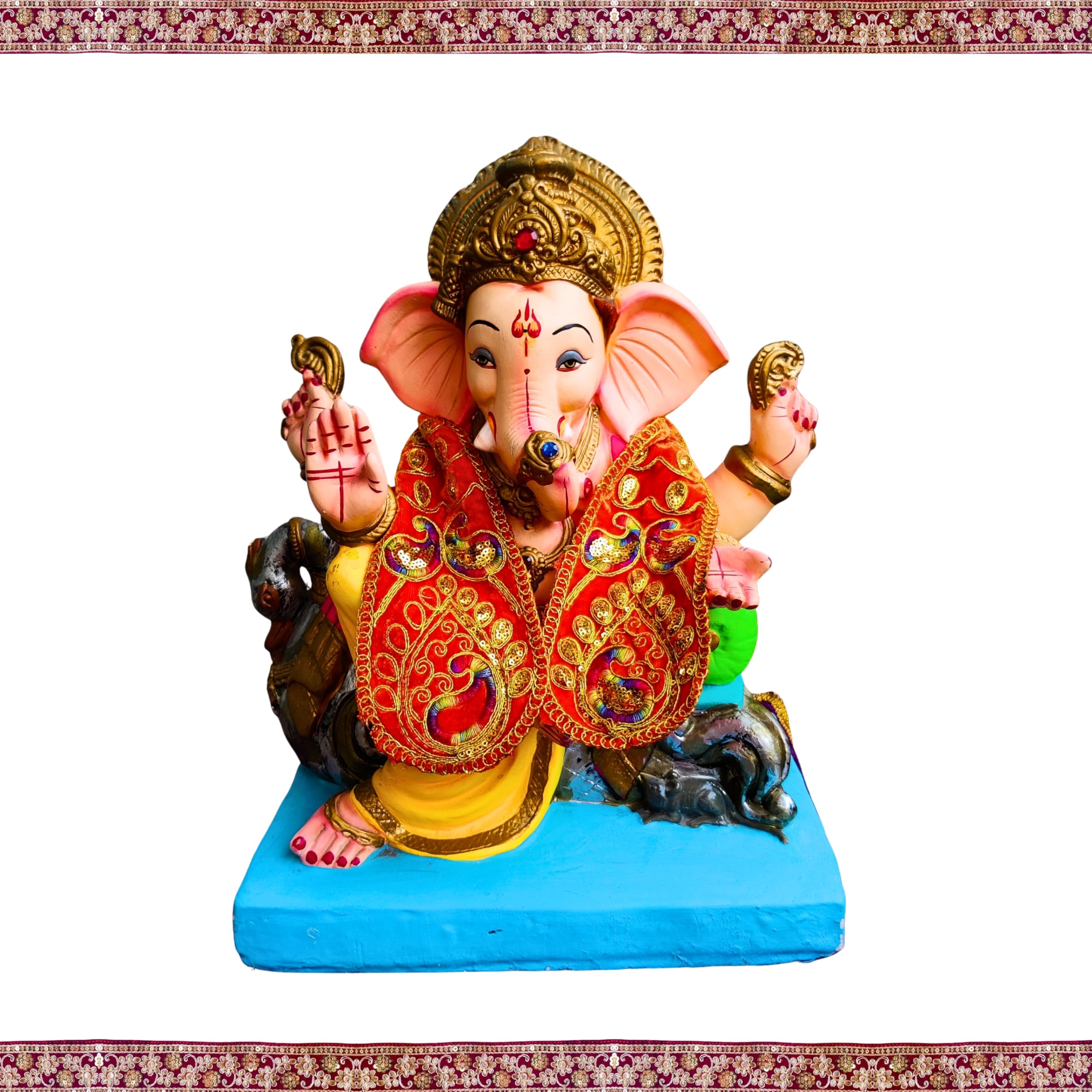 PUNYATVA Ganpati Shela in Velvet (Orange) – Khes, Patka, Uparna Vastra for Gauri Ganpati, Ganesh Chaturthi, Varalakshmi Vratam, Navratri, Durga Puja, Decoration Accessories for Idols, God Dress 3
