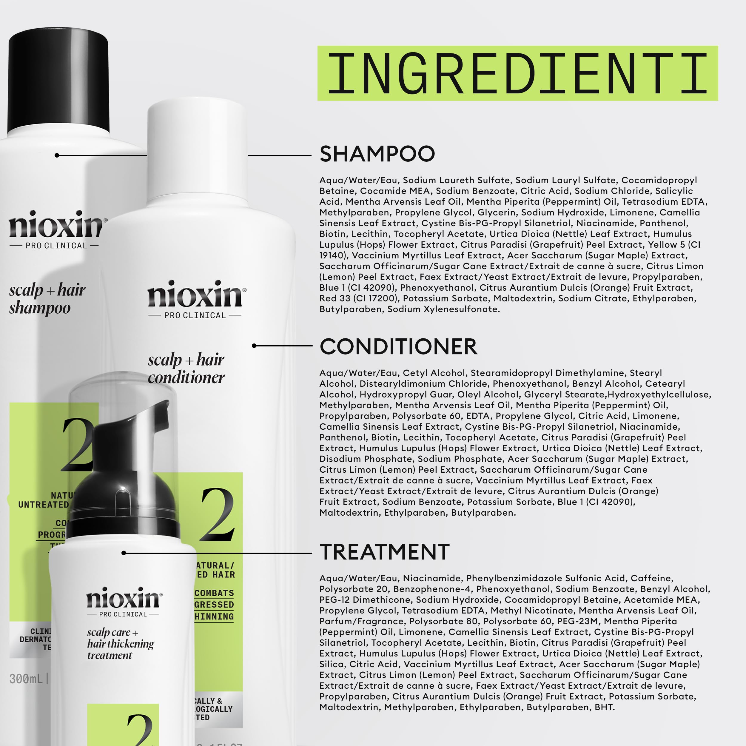 Nioxin Scalp + Hair Thickening Sistema 2 Shampoo, Balsamo, Trattamento Cuoio Capelluto per Capelli Naturali con Assottigliamento Avanzato