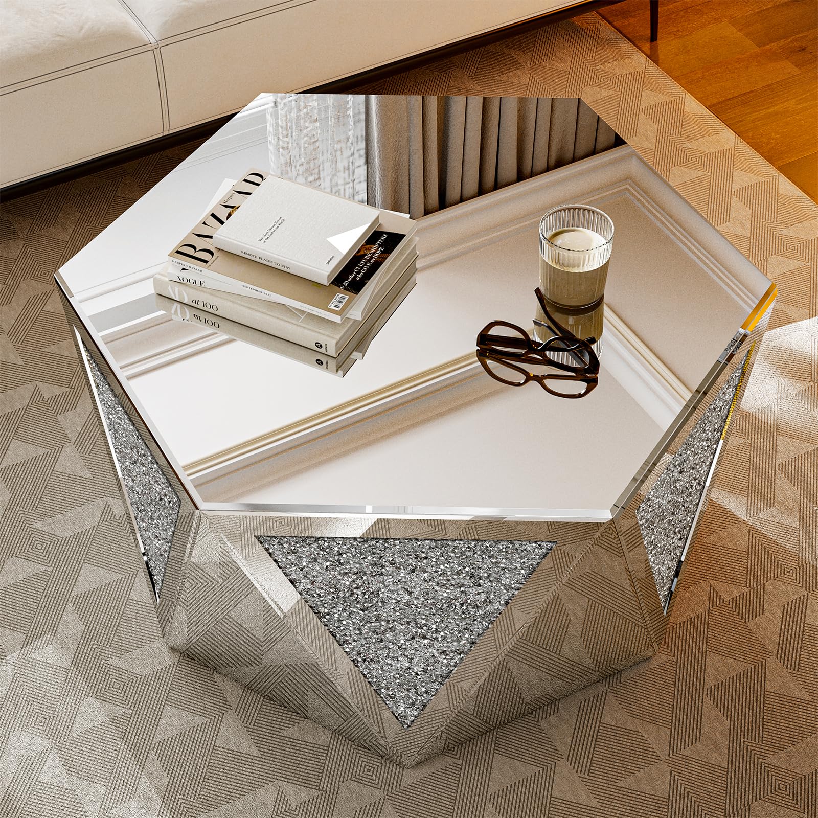 Amazon.com: IKIFLY Mirrored Coffee Table with Crushed Diamond