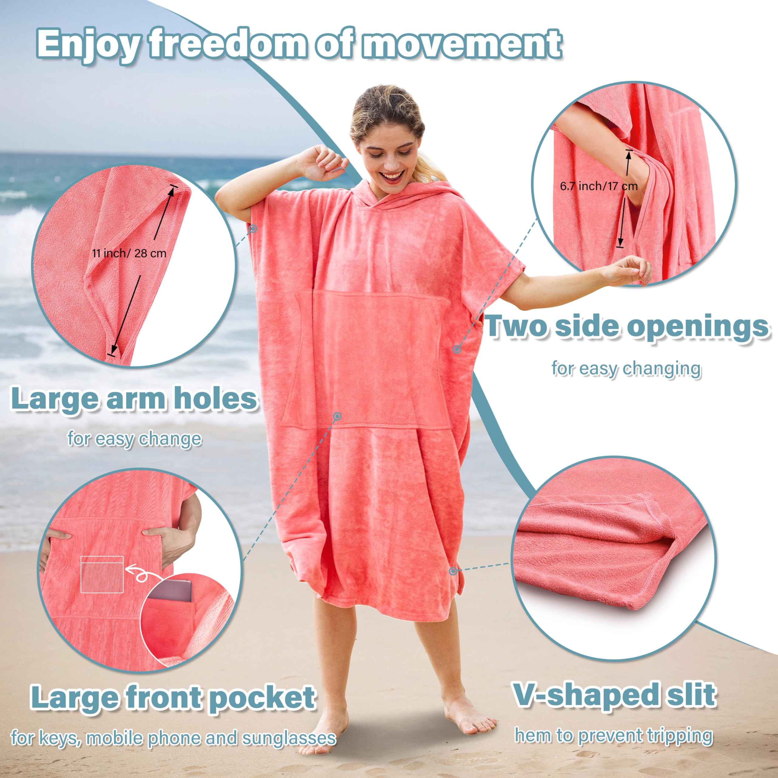 Kato Tirrinia Poncho In Microfibra Con Cappuccio: Telo Mare E Spogliatoio Portatile Per Adulti, Unisex - 5