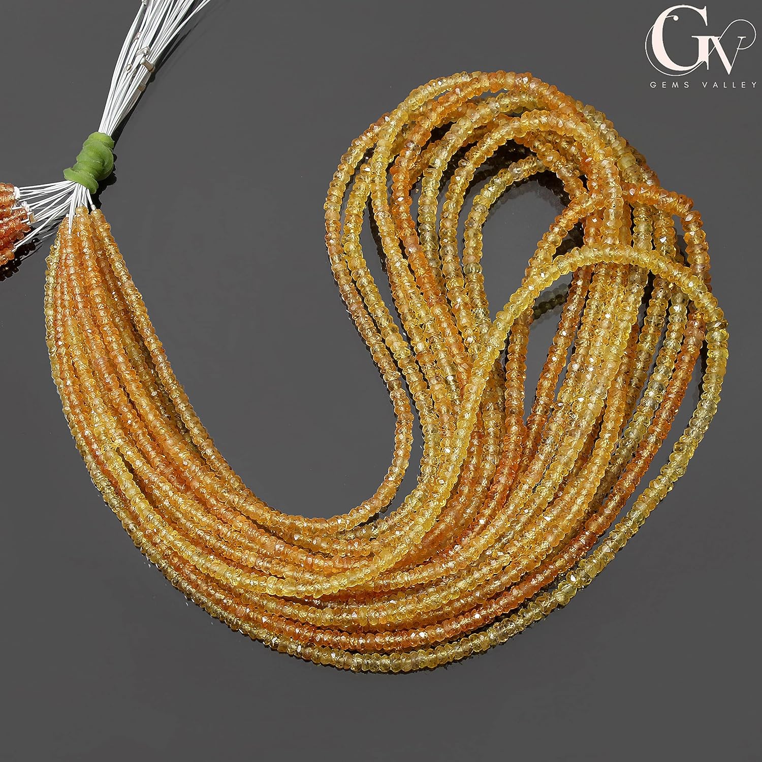 Natural Yellow Sapphire Beads, 3-3.5 mm Faceted Sapphire Rondelle, 8 Inches Loose Strand by Gems Valley (AMB-5756)