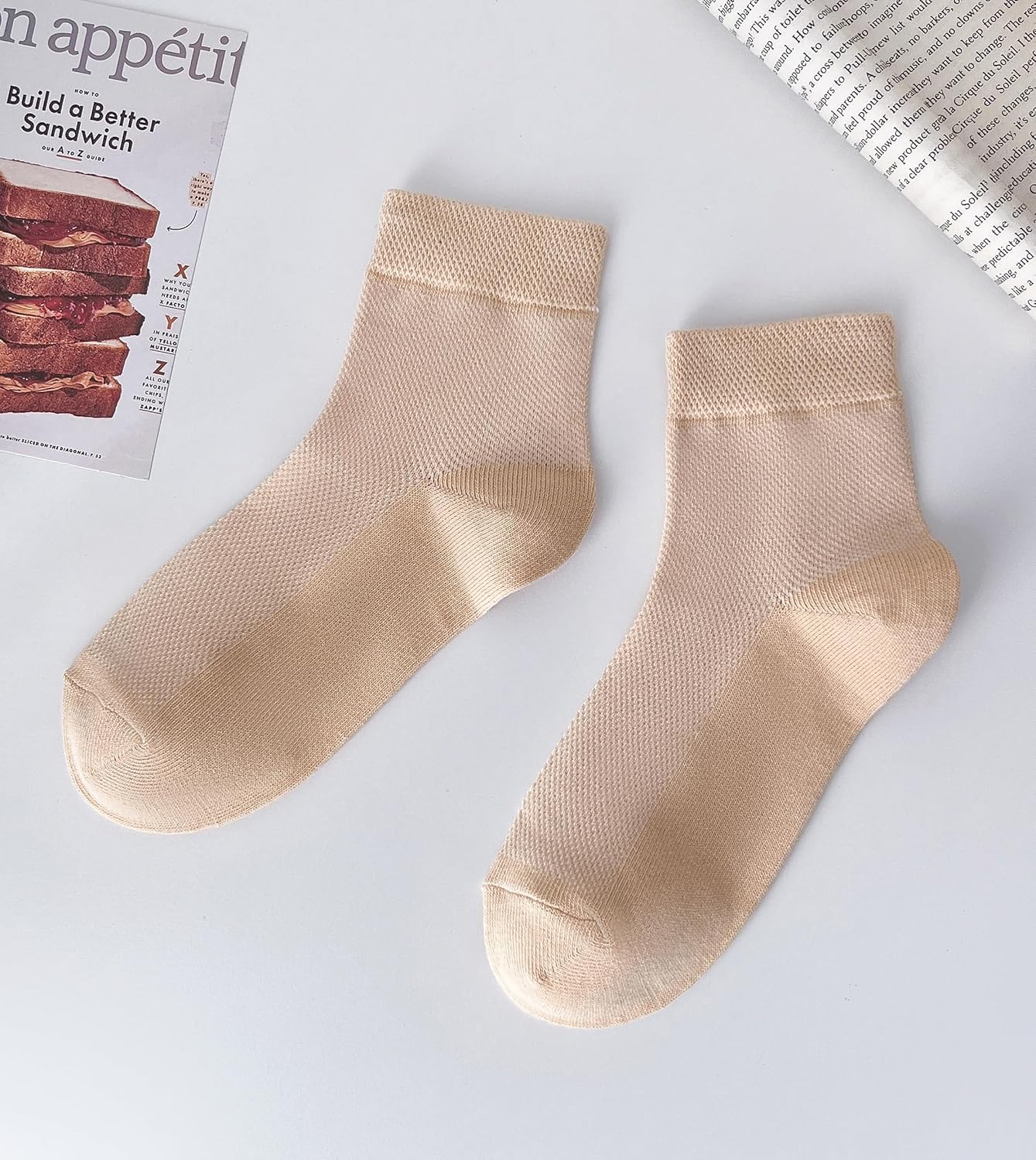 Women Ankle Thin Socks 6 Pairs Size 5-8 9-11, Mesh Breathable Crew Sock White Black Gray Beige - Image 7