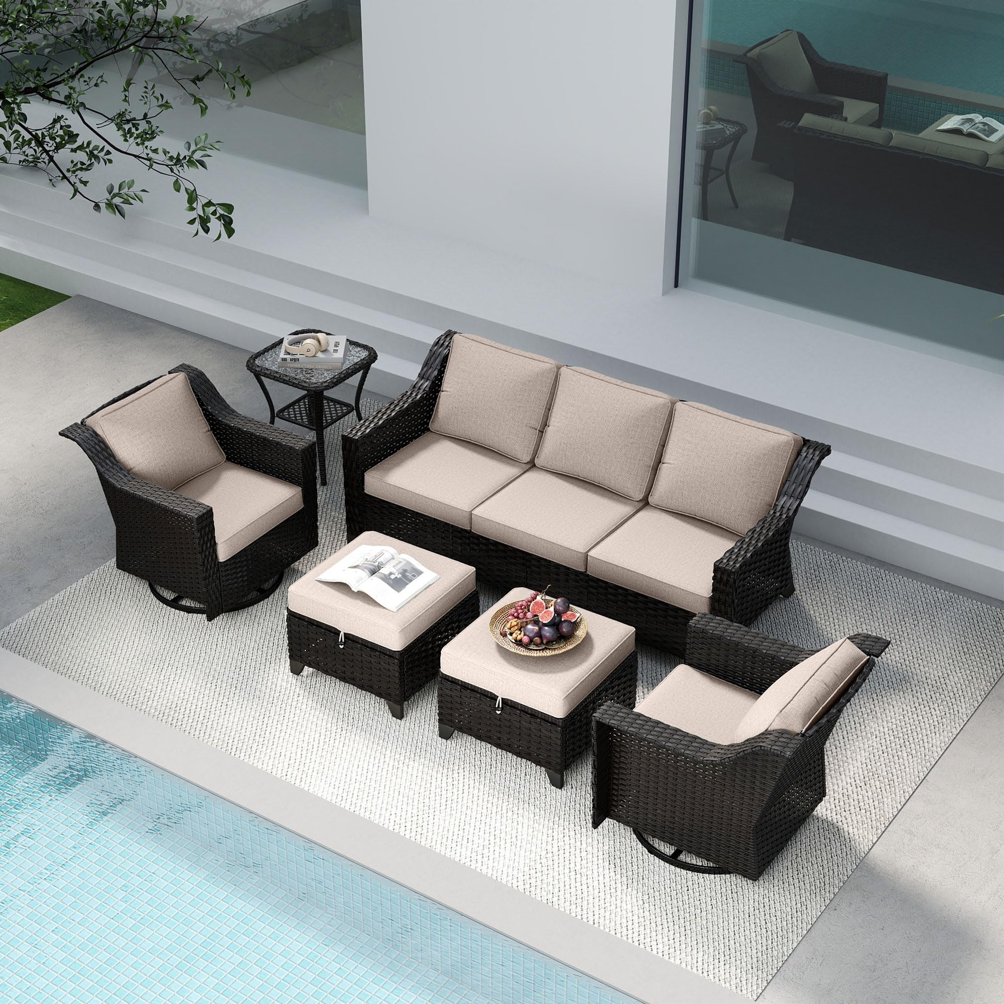 6 Piece Patio Furniture Set, Wicker Outdoor Conversation Set