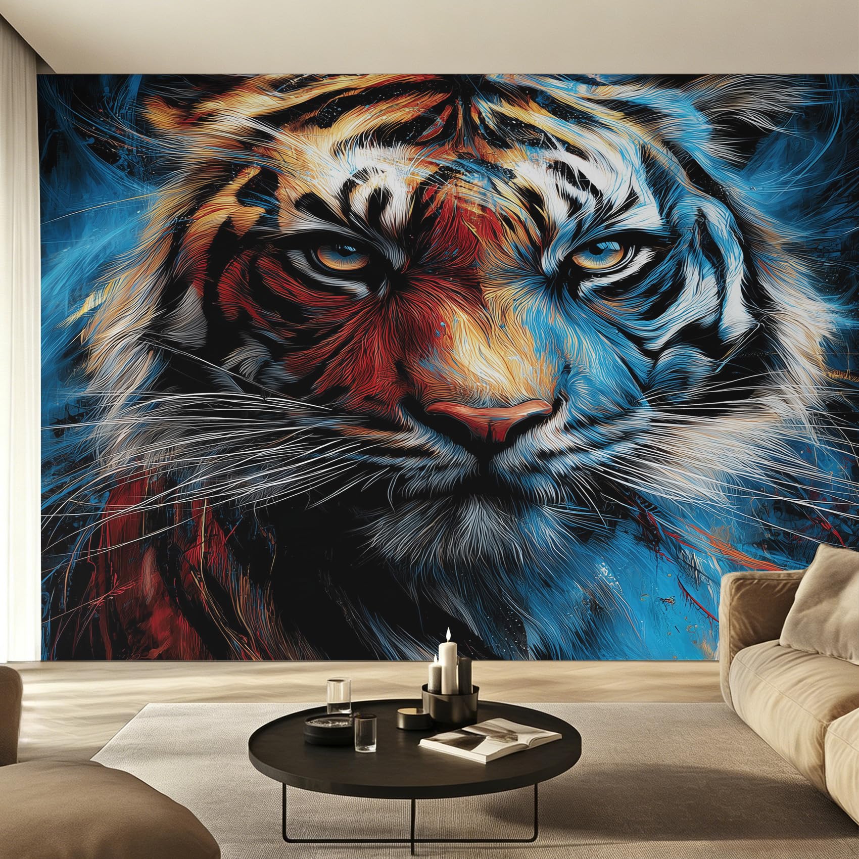 Papier peint panoramique tigre abstrait pour deco salon 366x254cm