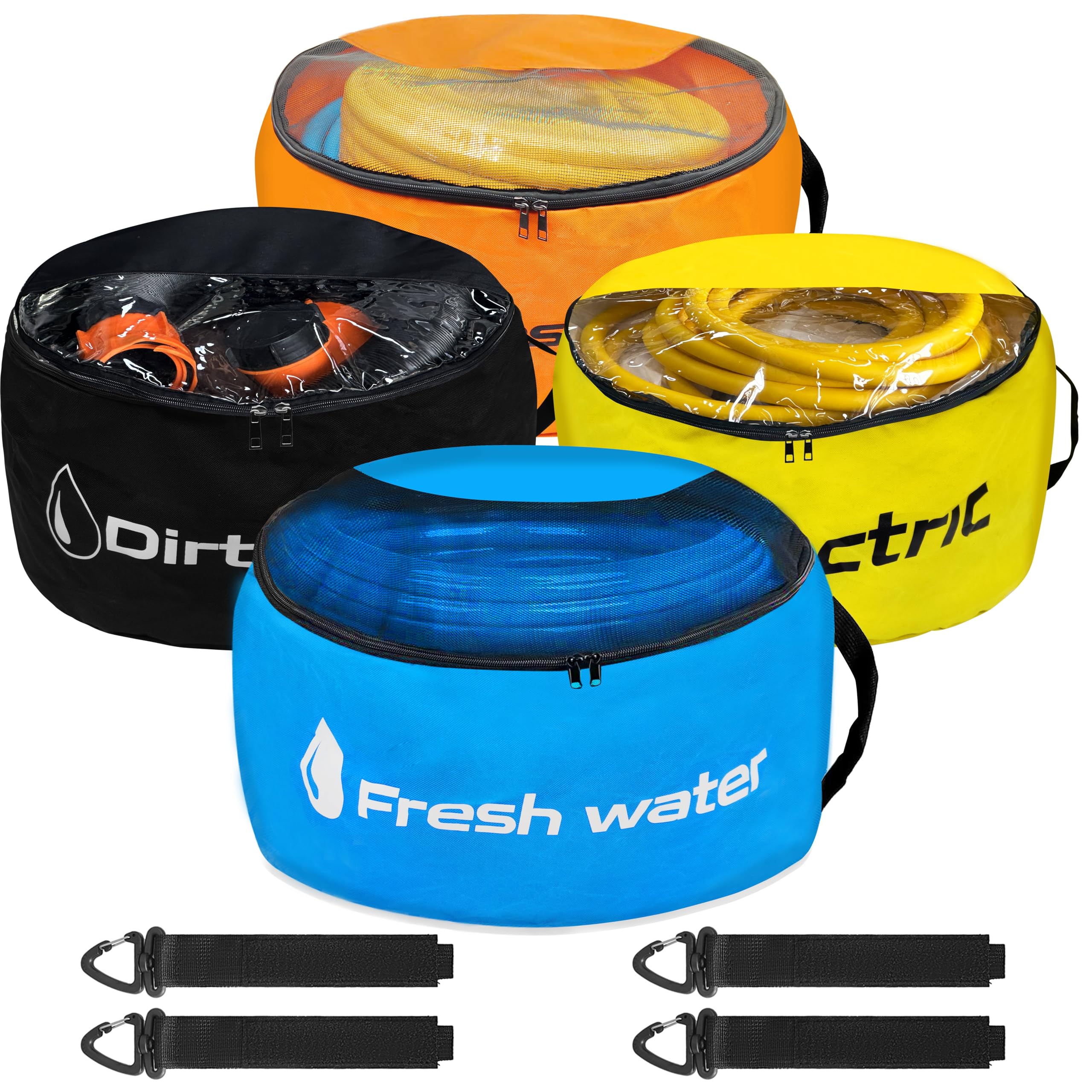 CircleRoad Borsa portaoggetti per camper, confezione da 4 pezzi, chiusura a doppia cerniera, impermeabile, per accessori per camper, per tubi fognari, tubi per acque fresche e reflue, cavi elettrici