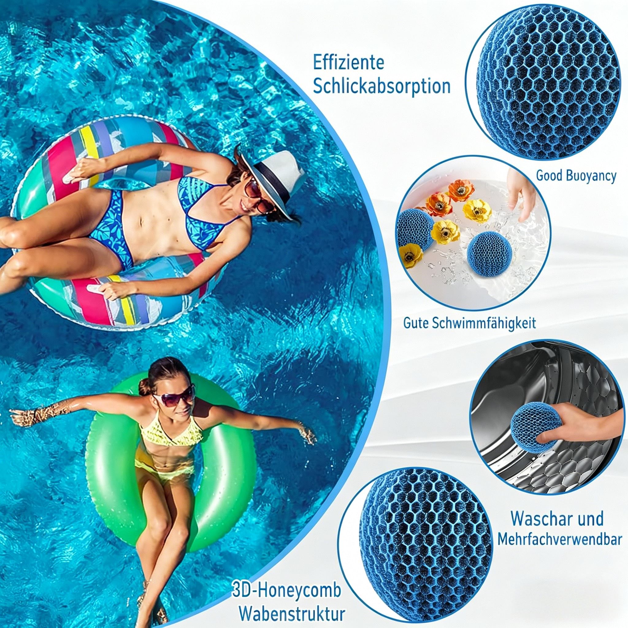 4 Stück Hot Tub Pool Scum Absorber, 7cm Wiederverwendbarer Schaum zur Beseitigung von Schwammbällen, Poolschwamm Ölabsorber- Whirlpool-Schaumreiniger für Schwimmbäder Pool Klar