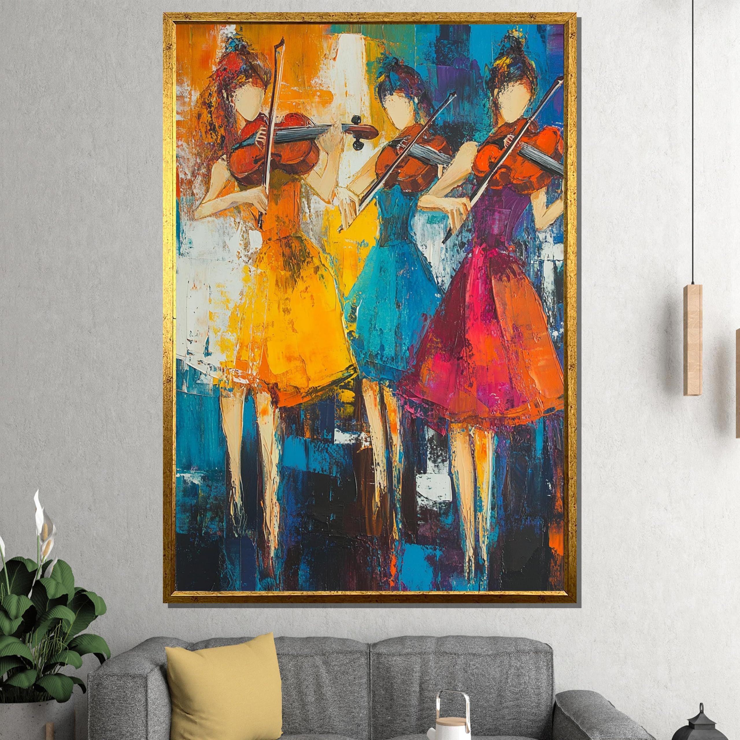 XBTYKPB Colorful Violinists Canvas Painting – Abstract Music Wall Art for Home or Studio, Ready to Hang, for Music Art Painting(80x110cm/Frameless)