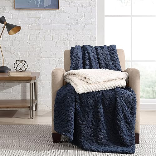 Miniatura 6 de Nautica - Manta reversible, ropa de cama Sherpa de punto trenzado, decoración del hogar para todas las estaciones (marfil, 50 x 60)