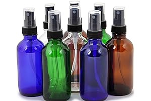 Vivaplex 4 oz Glass Spray Bottles in 8 Assorted Colors with Black Fine Mist Sprayers