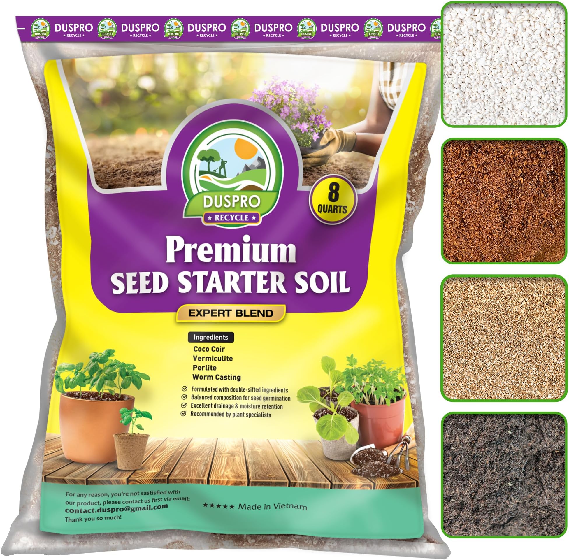 Recycle 8 QRT Seed Starter Soil Pre-Mixed Seed Starting Mix for Young Plant Seeds, Soilless Formula Moisture Retention, Aeration & Nutrient Seed Starting Soil 4in1