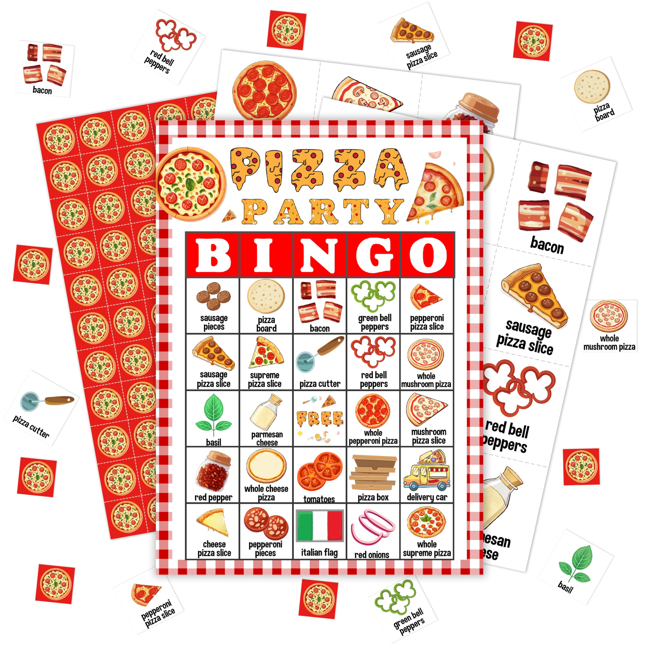 pseuaudo Pizza Party Bingo Games, Pizza Birthday Party Bingo Cards, Pizza Party Supplies Decorations Favors, Pizza Lovers Gifts, Pizza Themed Party