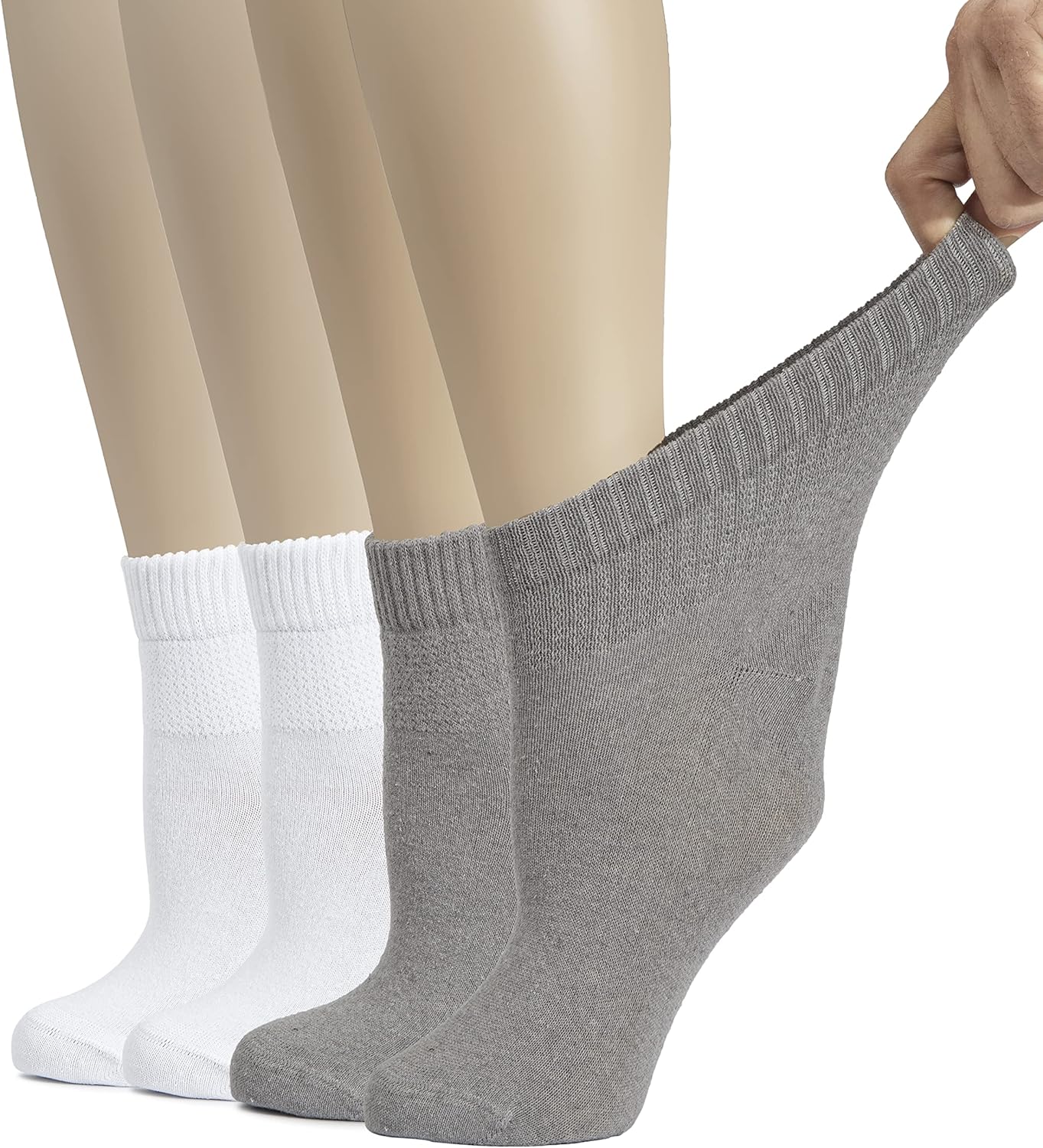 HUGH UGOLI Women's Cotton Diabetic Ankle Socks, Wide, Thin, Loose Fit and Stretchy, Seamless Toe & Non Binding Top, 4 Pairs : Health & Household