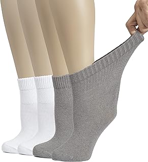 Hugh Ugoli Diabetic Ankle Socks Women, 4-8 Pairs, Cotton, Loose, Wide, Thin | Stretchy, Seamless Toe, Non-Binding Top, Edema, Neuropathy, Breathable, Moisture-Wicking, Arch Support, Wide Calf, Flexible