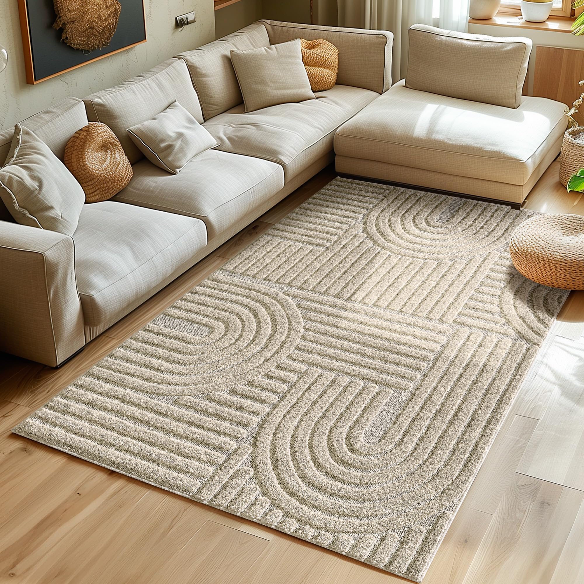 SIMPEX Teppich Hochflor Wohnzimmer Teppich, Weich & Flauschig, Skandinavisch Boho Stil, Langflor Shaggy, Pflegeleicht, Jute Rückseite