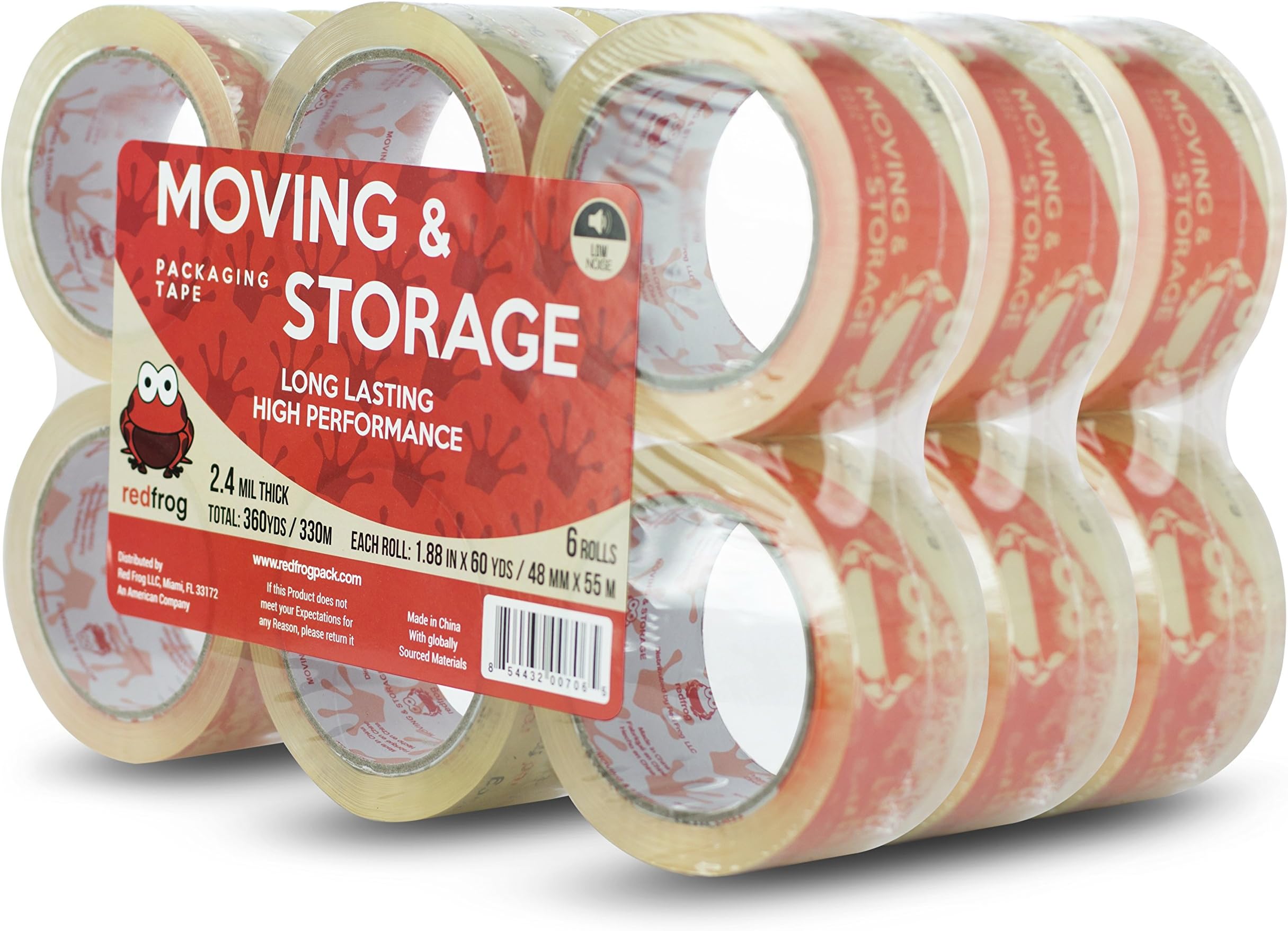 Red Frog 2.4 mil 1.88" x 60 Yards Super Clear, Low Noise Packaging Tape 18 Rolls