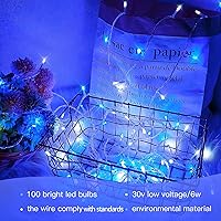 Vista 2 de Hopolon Blue and White Christmas Lights Outdoor,33FT 100 Led Plug in Fairy String Lights Clear Wire,8 Modes Waterproof Christmas Tree Light for Blue