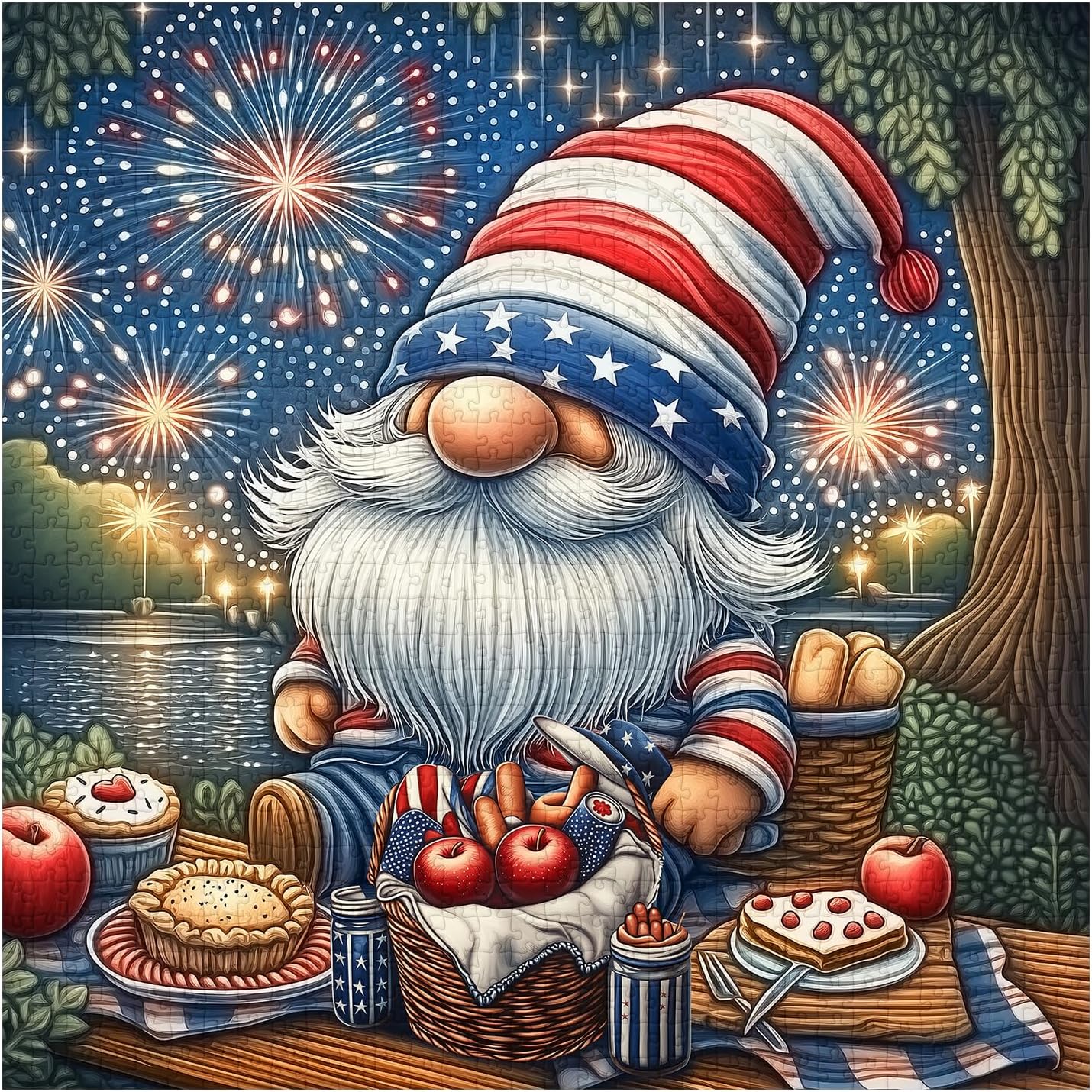 Cute Gnomes Puzzles for Adults 1000 Pieces, PICKFORU Gnome's Celebration Jigsaw Puzzles, Desserts Food Puzzle, Impossible Hard Challenging Festivals Theme