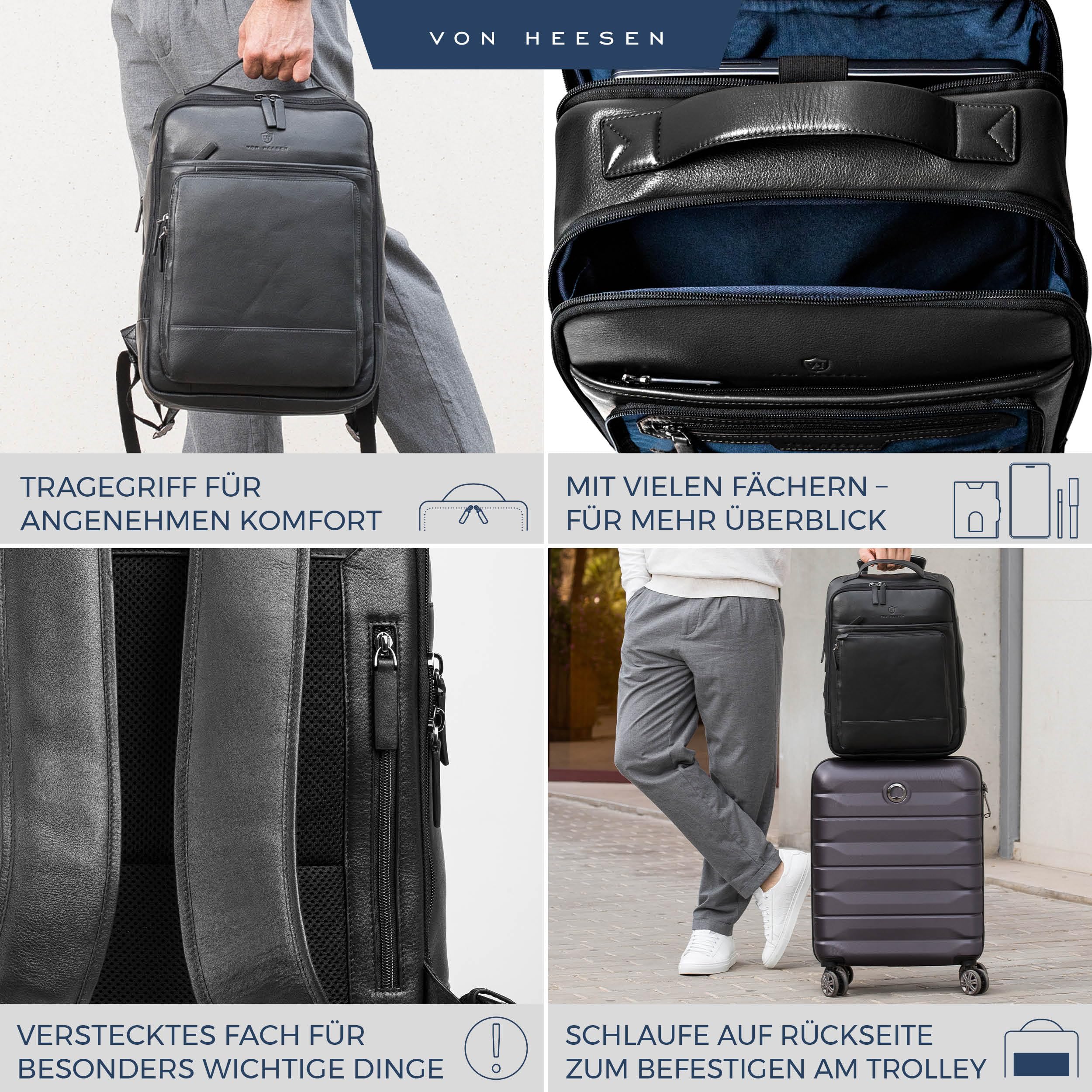 VON HEESEN Leder Laptop Rucksack