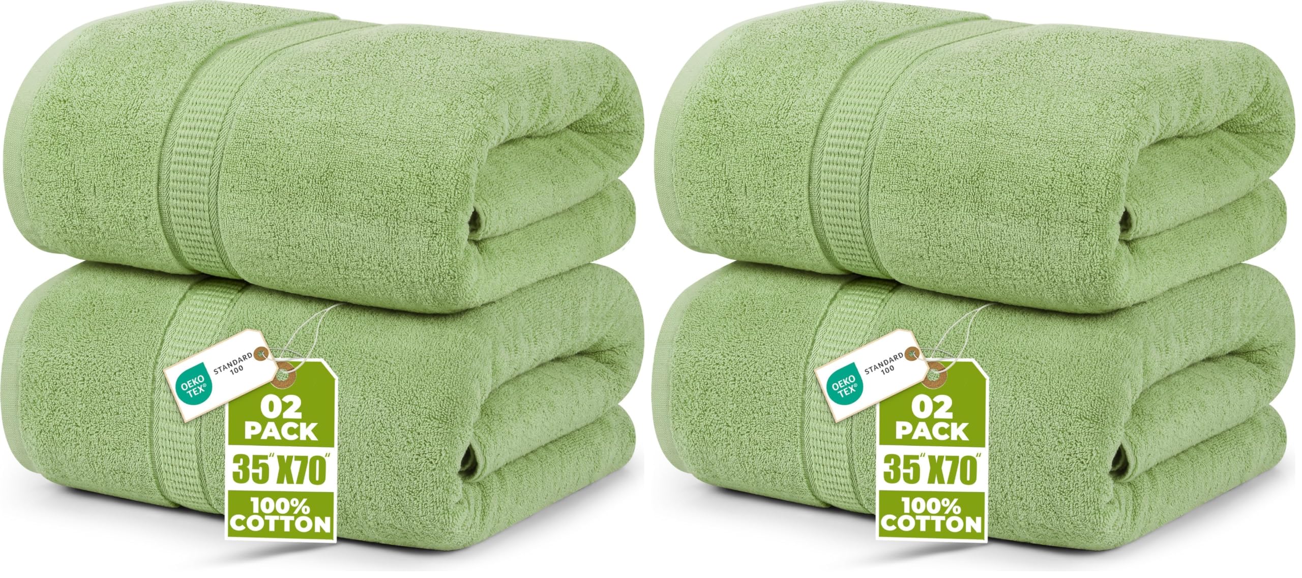 Utopia Towels Luxurious Jumbo Bath Sheet 2 Piece, 600 GSM, 35 by 70 Inches, 100% Ring Spun Cotton, Highly Absorbent and Quick Dry Extra Large Bath Towel, Super Soft Towel, Sage Green (Pack of 2)