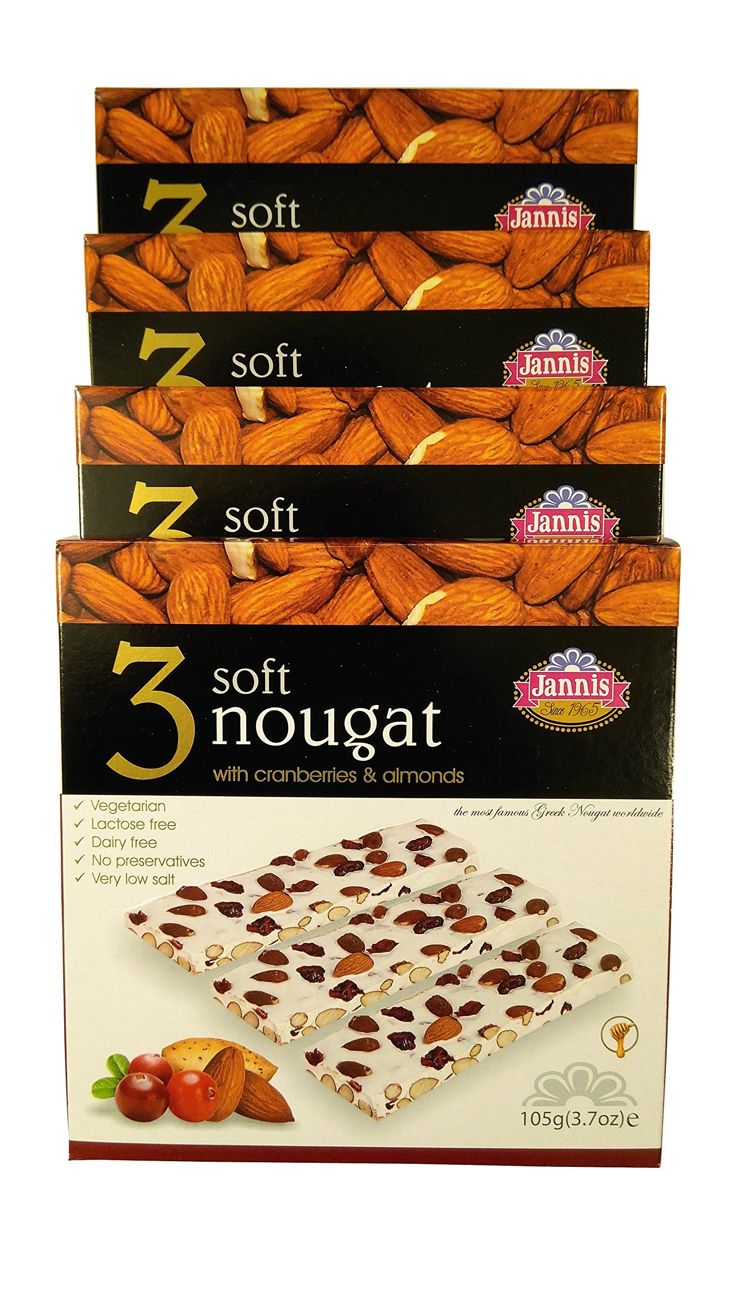 Greek Premium Nougat Bars Casket with Almonds & Cranberries Net Weight 420g (Pack of 4 Caskets of 105g each)