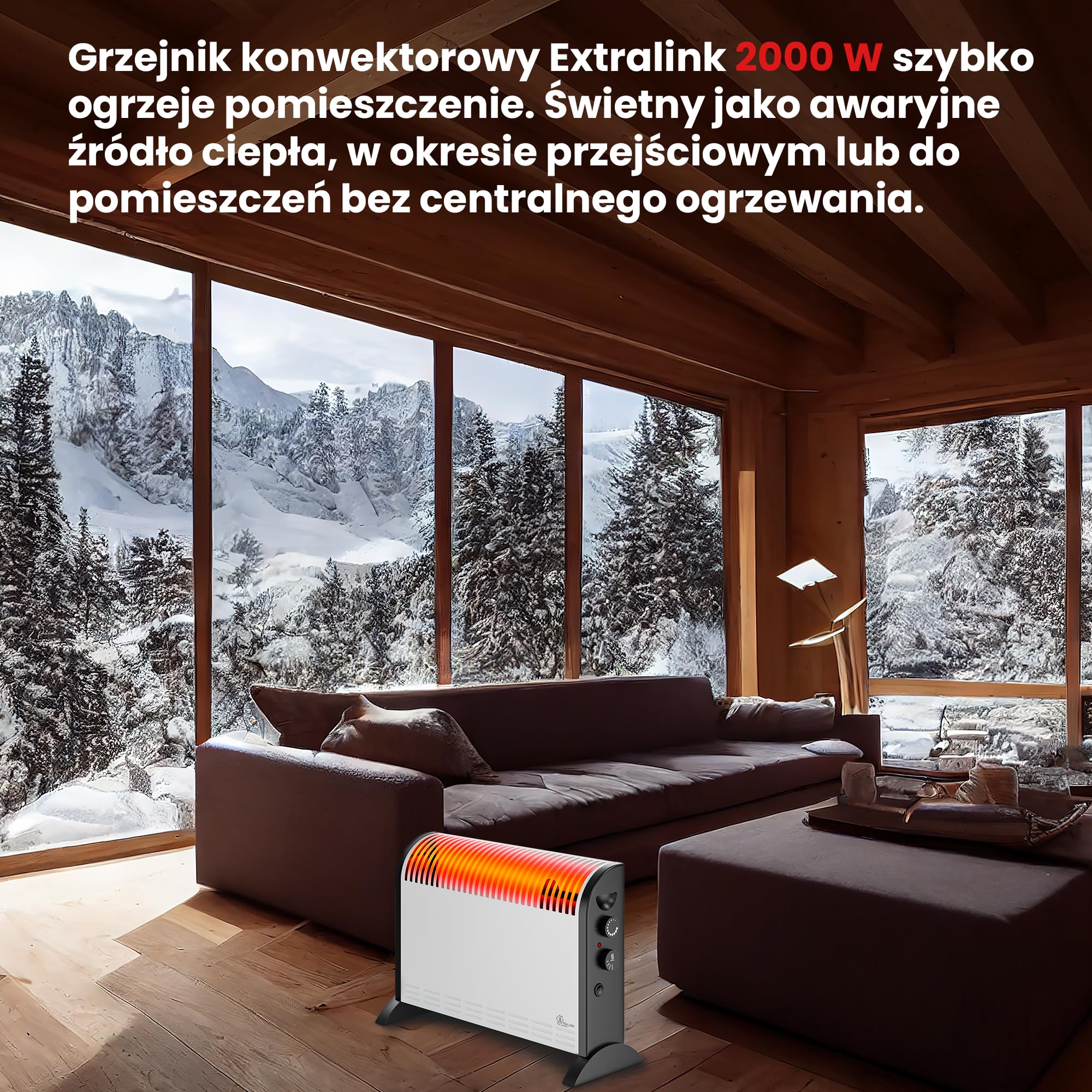 Grzejnik elektryczny 2000W, 3 tryby grzania, tryb turbo, grzejnik konwektorowy, termostat, wentylator, ogrzewanie elektryczne, Kompaktowy rozmiar, Zabezpieczenie przed przegrzaniem, Wyłącznik ochronny