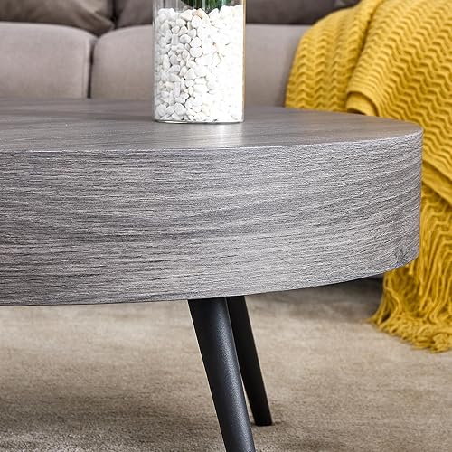 Miniatura 13 de Mesa de centro redonda, mesa de centro moderna de granja, mesa de centro de madera sintética con patas de metal, fácil montaje