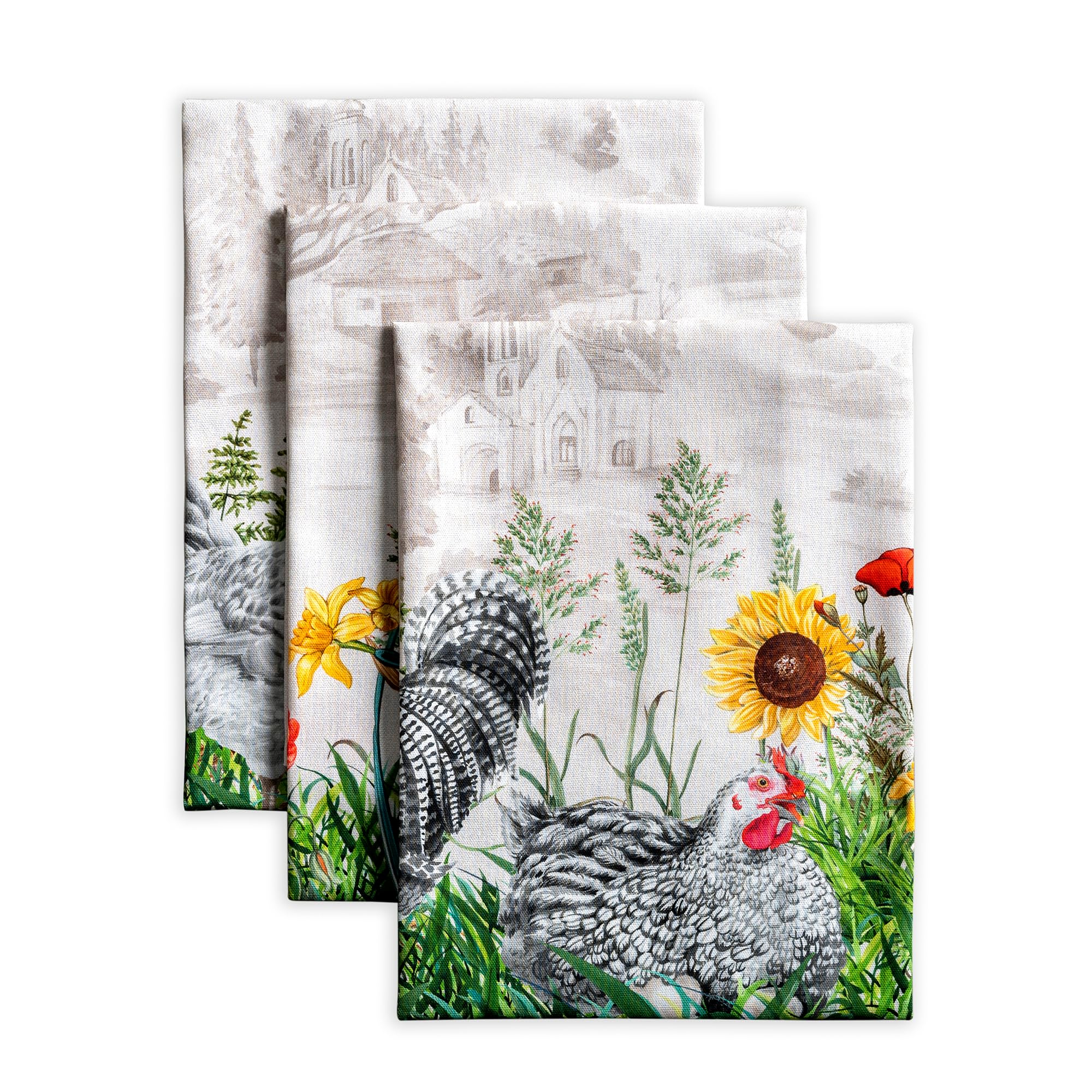 Maison d' Hermine Geschirrtücher, 100% Baumwolle Set von 3, Mehrzweck Geschirrtuch für Muttertagsgeschenke, Küche, Urlaub, Abendessen, Hochzeit, Essen, Basse Cour – Frühling/Sommer(50 cm x 70 cm)