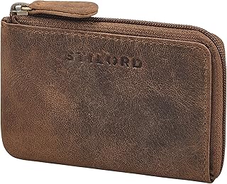 Keyon' Elegante Bolso de Cuero para Llaves - Mini Bolsillo para Monedas para Mujer y Hombre Porta Llaves de Bolsillo - Billetera pequeña para Dinero en Llaves, Color:marrón - Medio