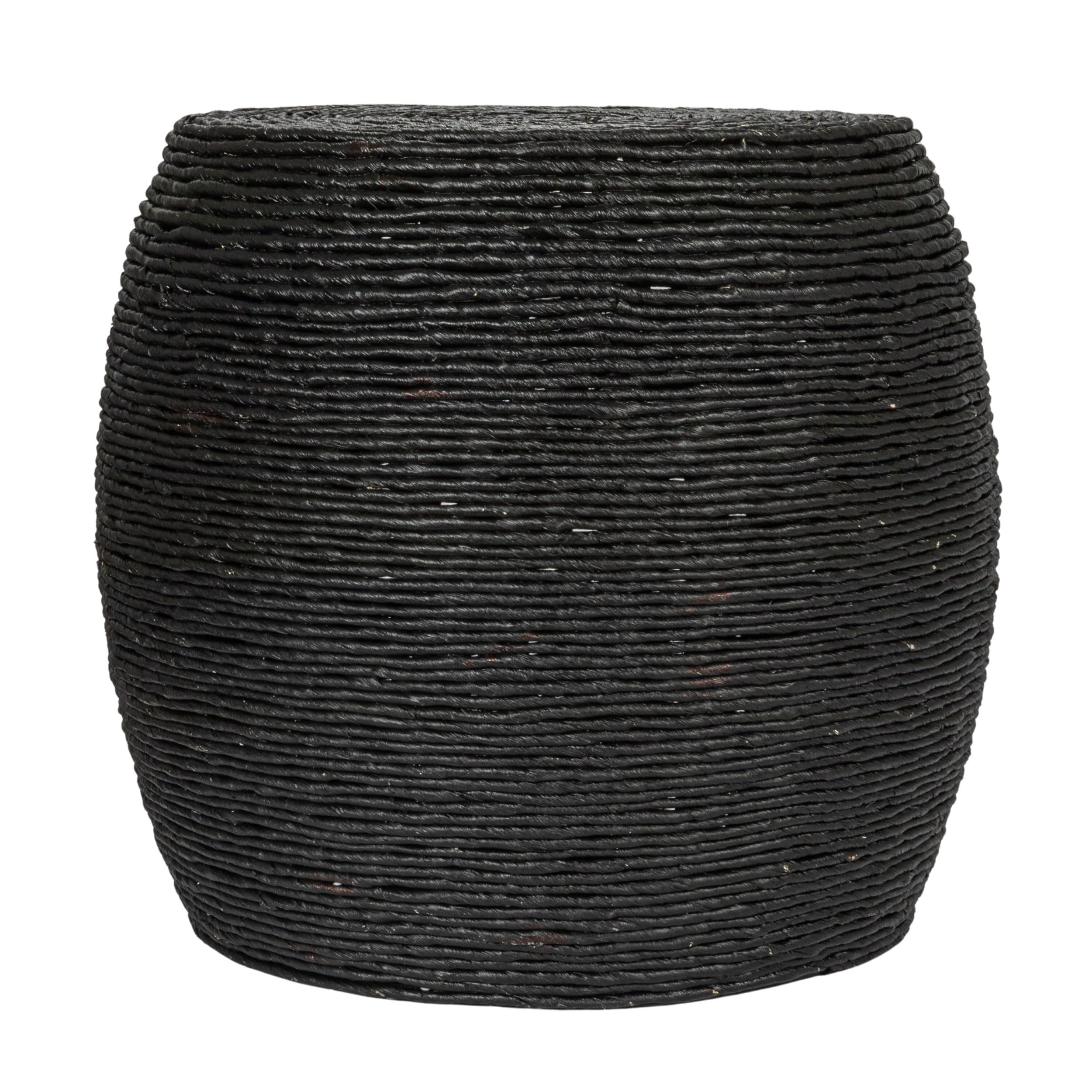 Creative Co-Op Round Handwoven Corn Rope Barrel Side Table, Black