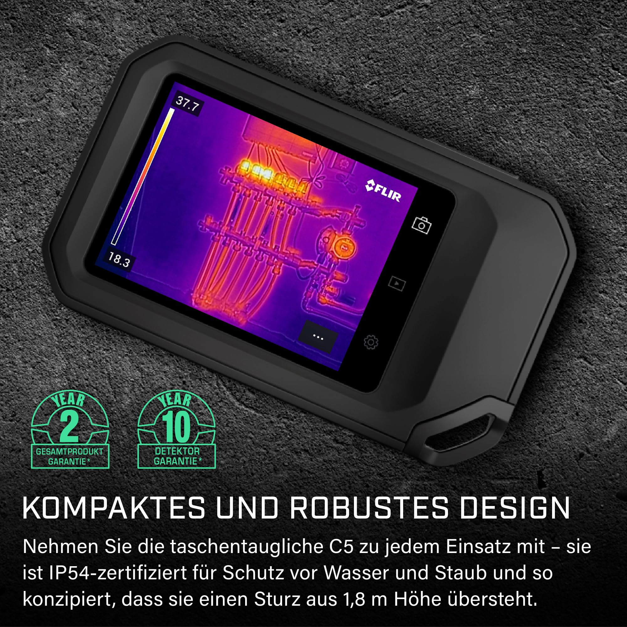 FLIR C5 Kompakte Wärmebildkamera mit WLAN: hochauflösende Infrarot-Bildgebungskamera für Inspektionen sowie Anwendungen in den Bereichen Elektrik/Mechanik, Gebäudetechnik und Heizungs