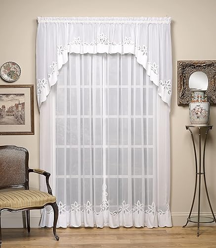 Today's Curtain Plymouth Classic Battenburg - Panel de ventana transparente, 84 pulgadas, color blanco