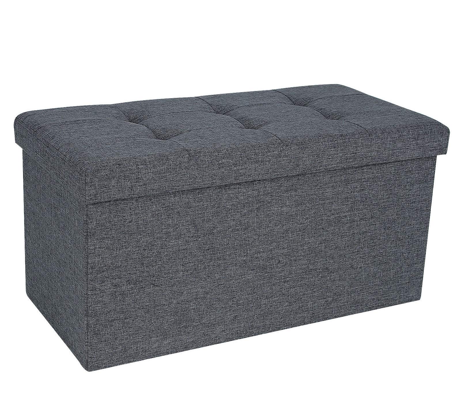 SavingPlus Large Folding Ottoman POUFFE SEAT Foot Stool Storage Box Grey (Double)