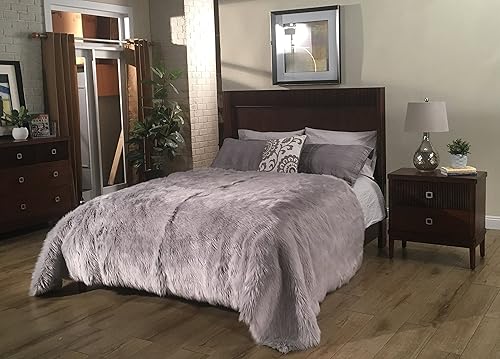 Colcha sedosa de piel de oveja sintética supersuave (California King, 120 x 130 pulgadas, gris)