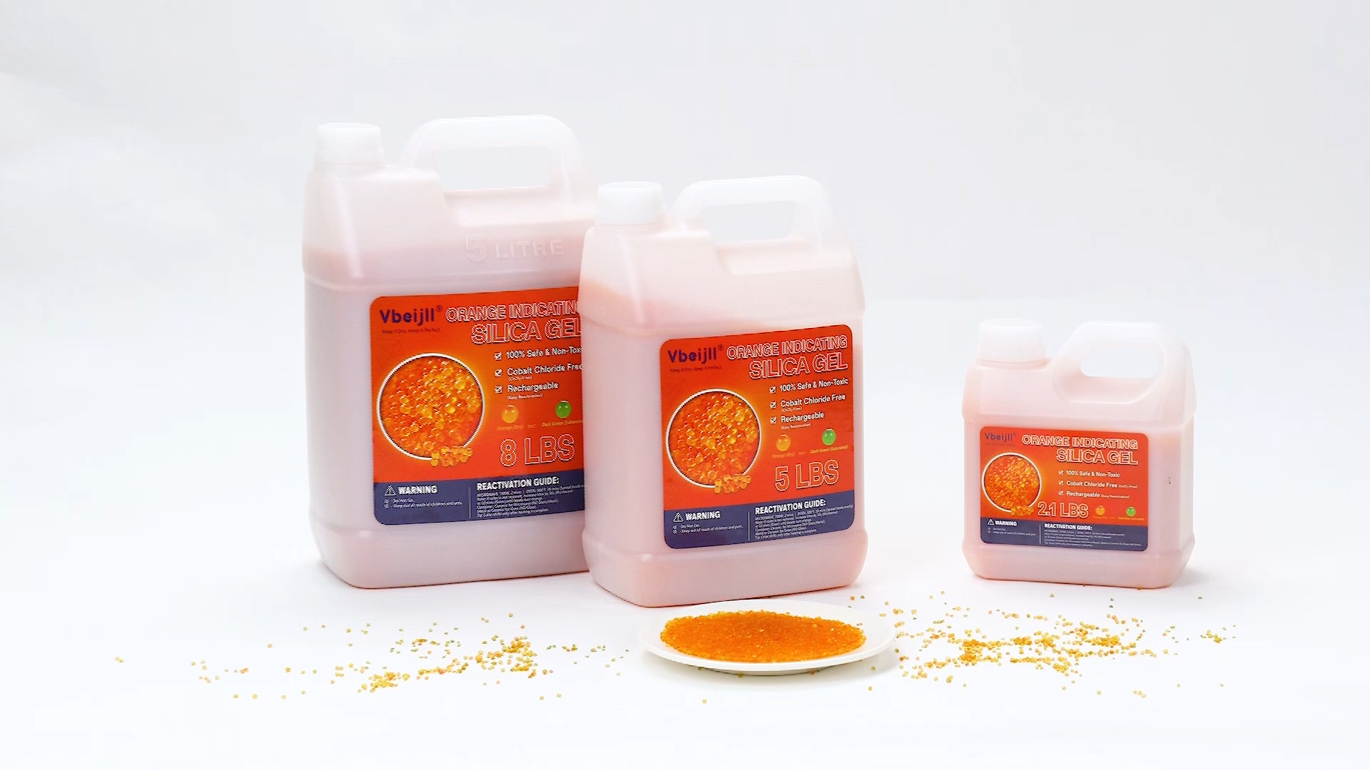 Image of (8 LBS) Orange Indicating Silica Gel Desiccant Beads | Cobalt Chloride-Free, Non-Toxic, Reusable, 3-5mm silica beads for 3D Printer Filament, Camera, Gun Safe, Electronics, Jewelry