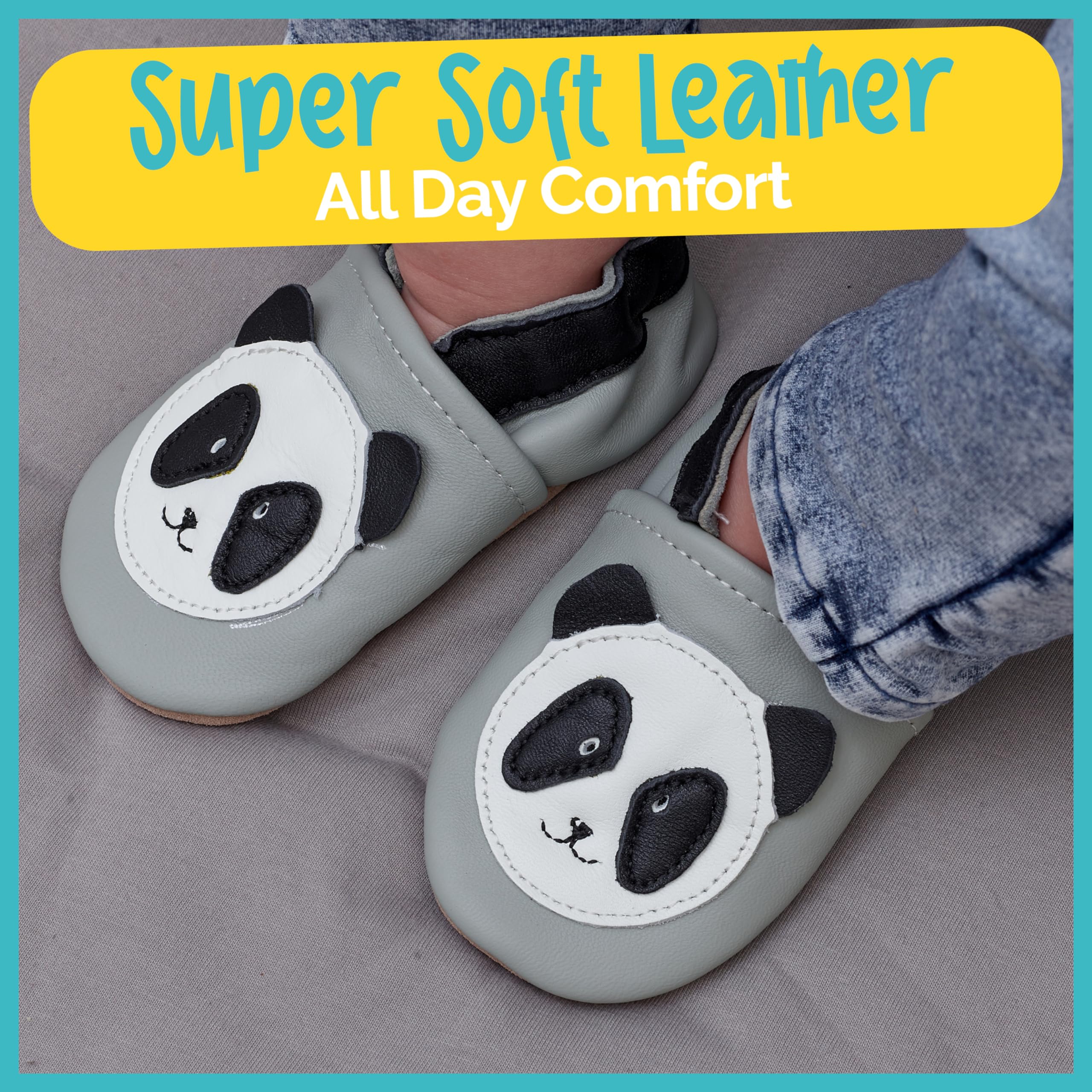 Petit Marin - Preciosos zapatos de bebé de piel suave con suela de ante - Zapatos de bebé para los primeros pasos Panda Talla:12-18 meses