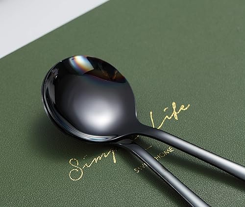 Miniatura 5 de Kyraton 6 cucharas redondas de acero inoxidable, chapadas en titanio negro, aptas para lavavajillas