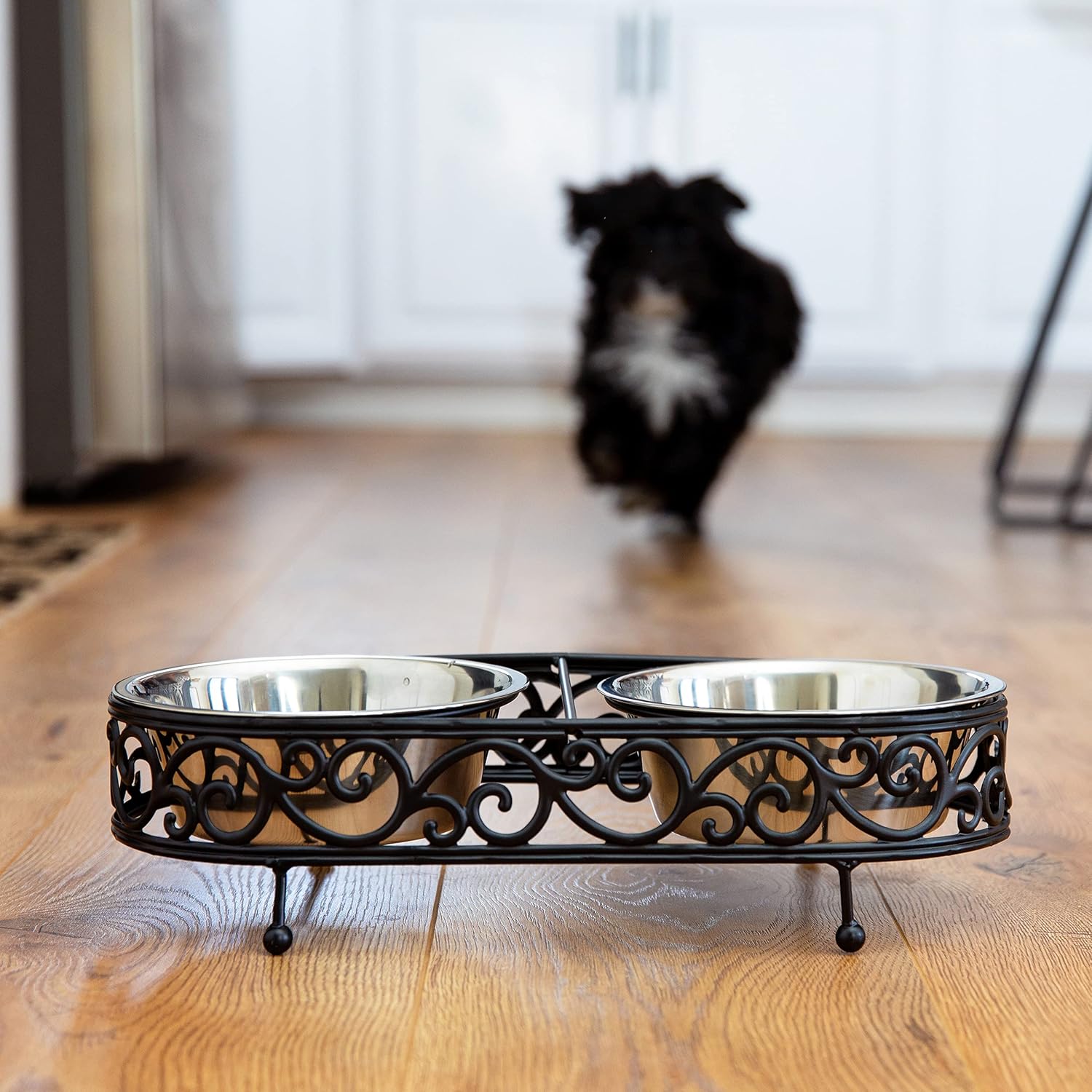 Barkley & Evans Elevated Double Pet Feeder, Removable Stainless Steel Bowls on Metal Stand, Raised Feeding Station for Pets, Dogs & Cats, Wet or Dry Food and Water - 1 Quart Bowls (32 fl. oz)