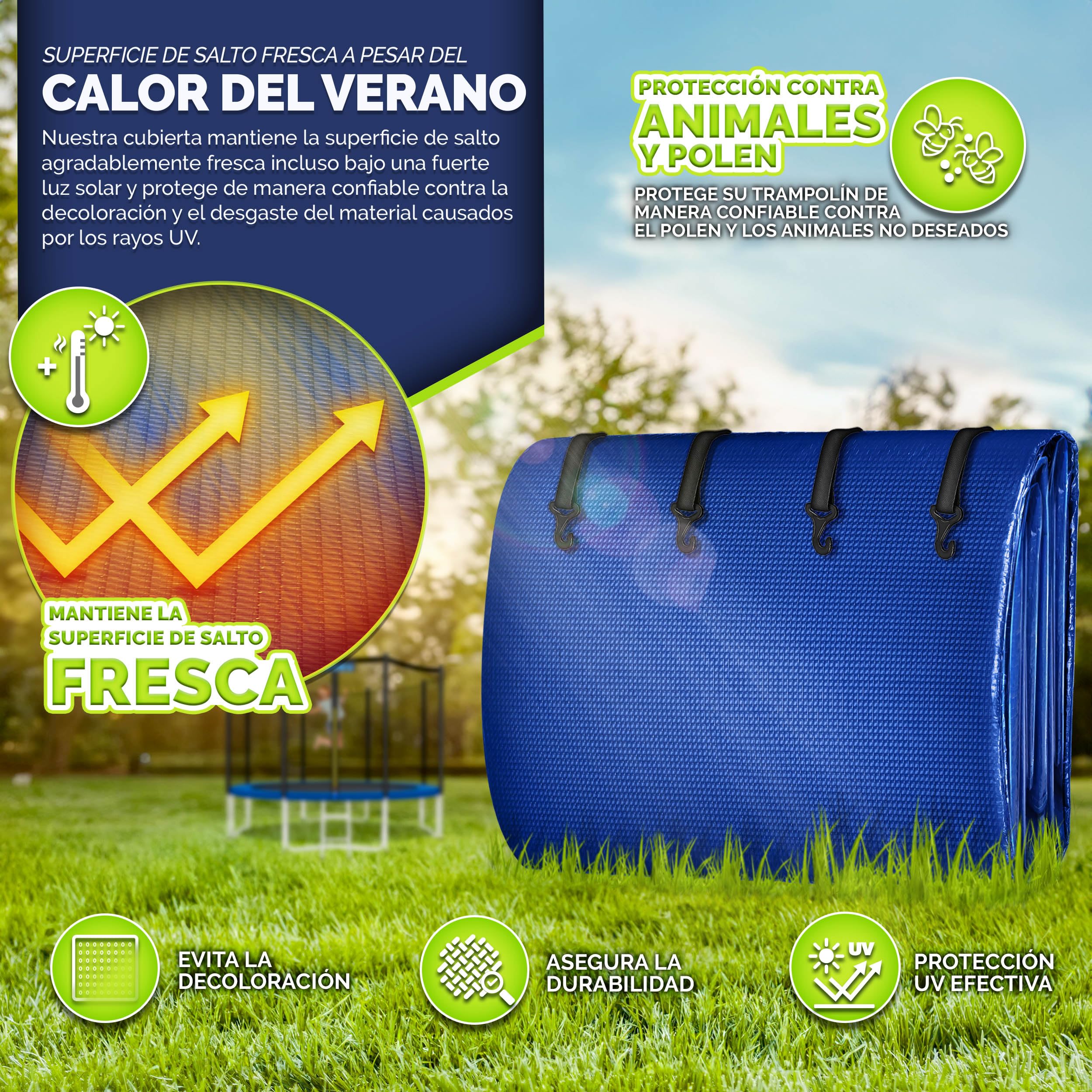 KIDUKU Funda Protectora para Cama Elástica 244-427 cm | Cubierta de Protección para Trampolín | Impermeable, Anti-Desgarros y Resistente a Rayos UVA