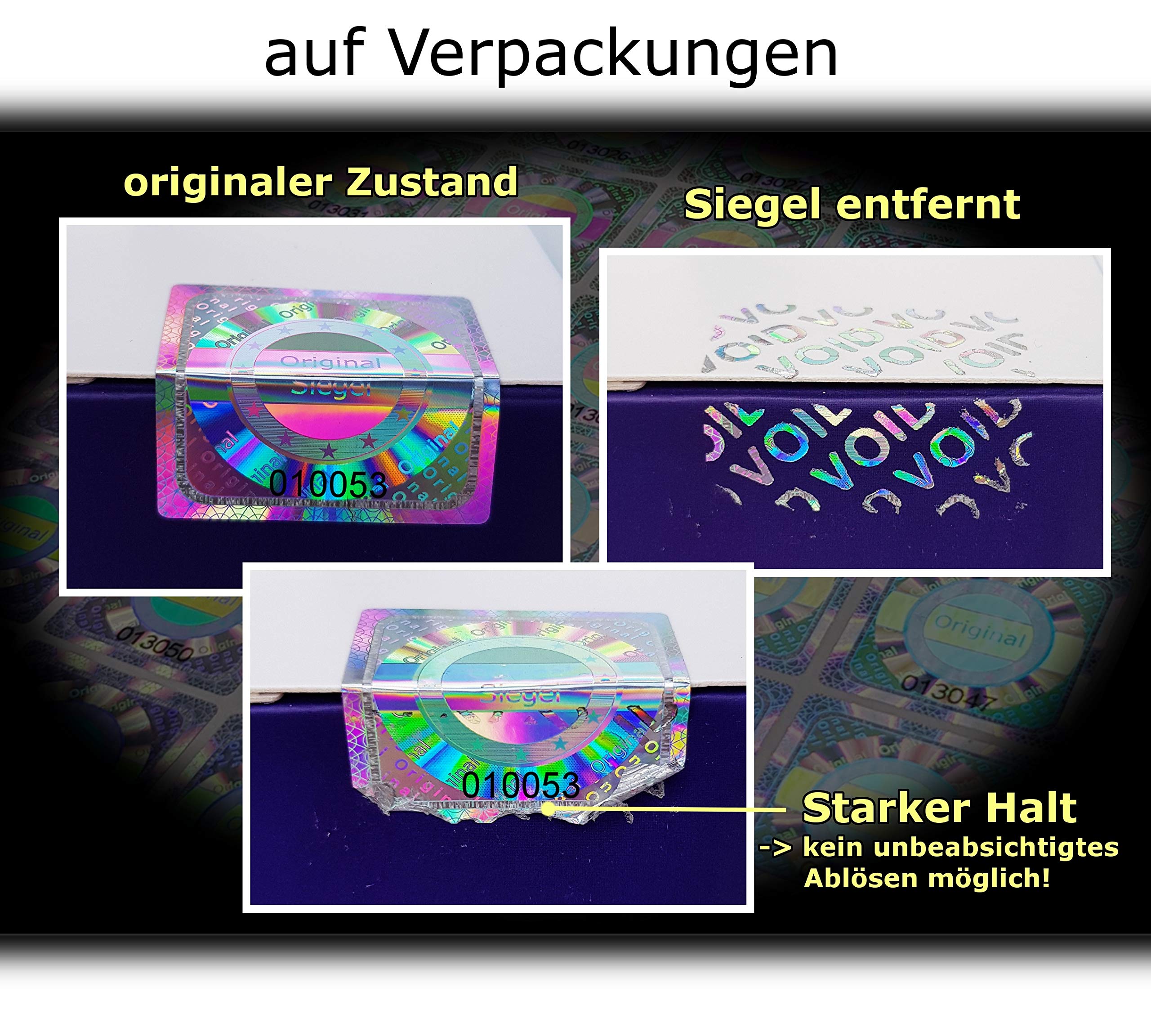500 Stk - 3D Hologramm Original-Siegel mit Seriennummer - 25mm silber glänzend - Sicherheitssiegel, Qualitätssiegel Garantiesiegel Sicherheitsetiketten selbstklebendes Etikett Verschlusssiegel