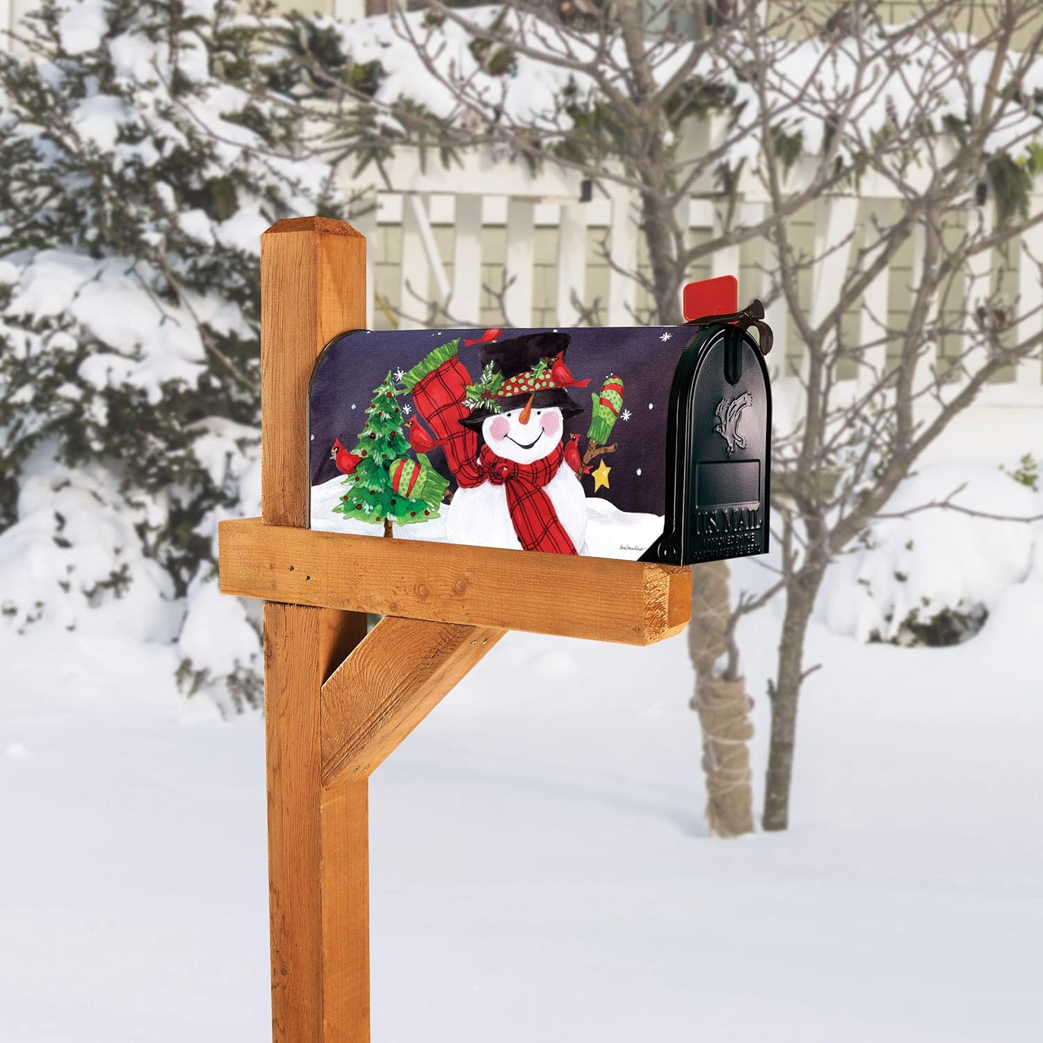 MailWraps Studio M Frosty Friends Fall/Winter, The Original Magnetic Mailbox Cover, Made in USA, Superior Weather Durability, Standard Size fits 6.5W x 19L Inch Mailbox