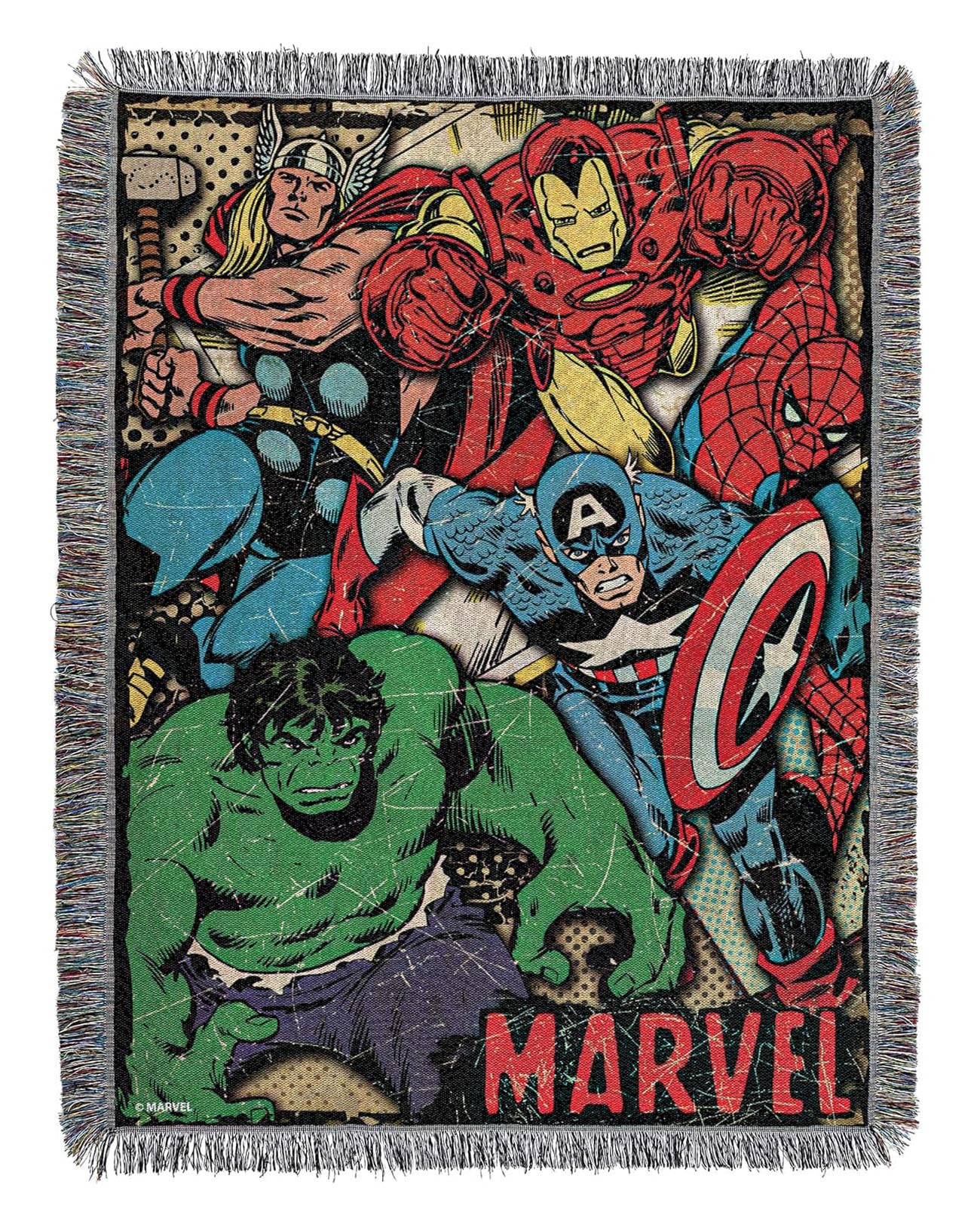 Retro Heroes Metallic Woven Tapestry Throw Blanket