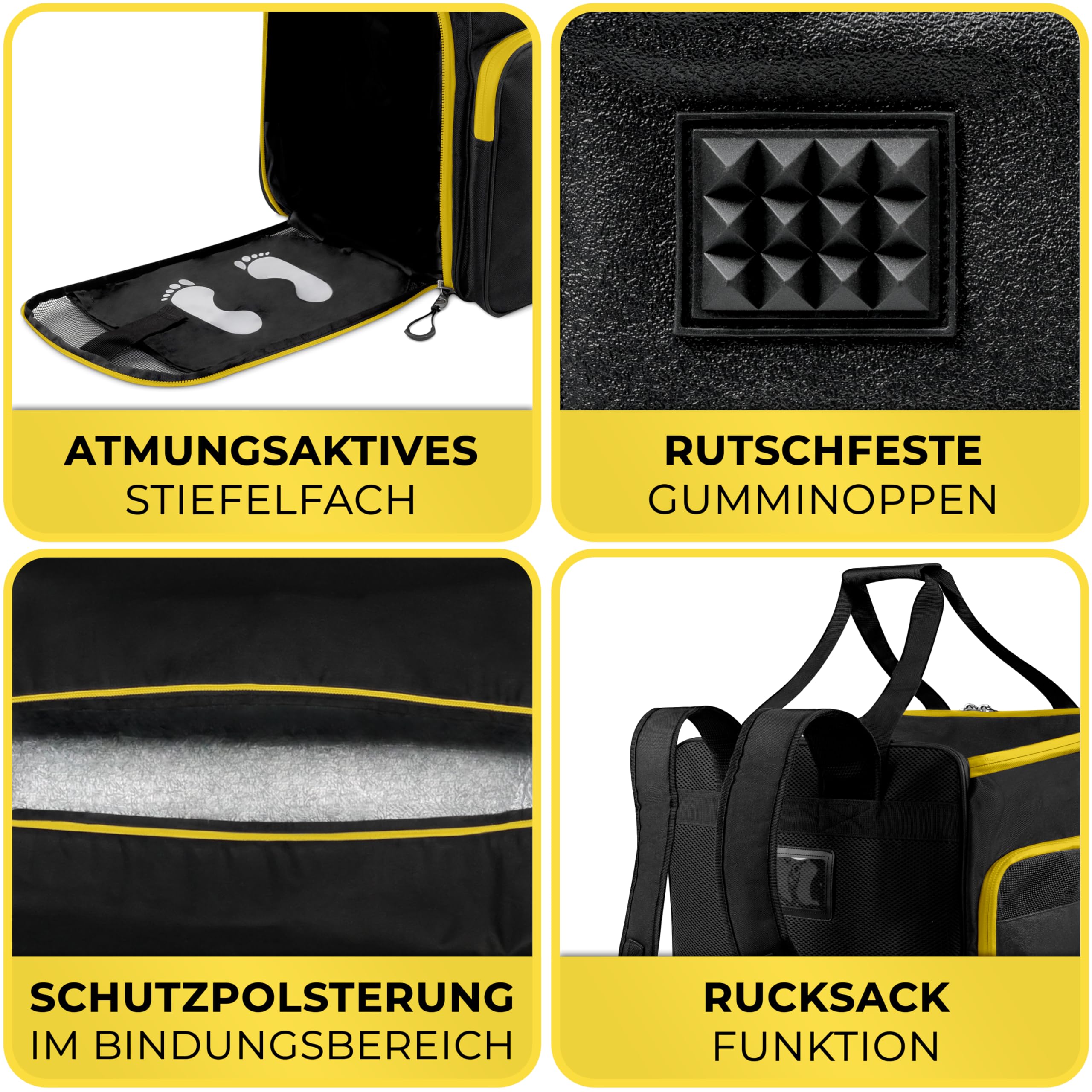 STYNGARD Skitasche Set 4-teilig (140cm-200cm) Skisack und Skischuhtasche mit Helmfach, Helmtasche, Bürste - Rolltop Skitasche und Skischuhtasche mit Lüftungsgitter Modell Salzburg