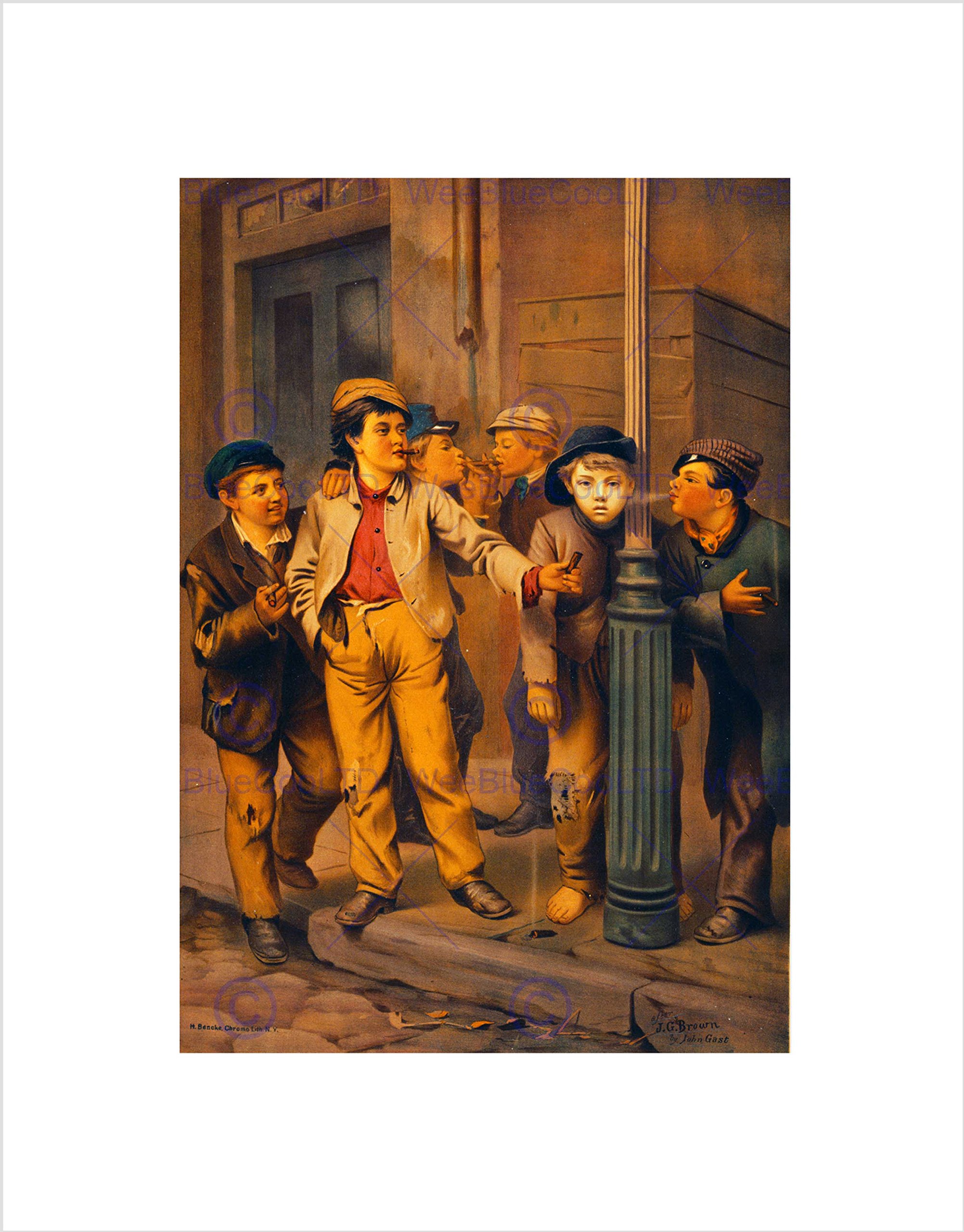 Wee Blue Coo PAINTINGS PORTRAIT BENCKE FIRST CIGAR CHILDREN SMOKING FRAMED PRINT B12X10954