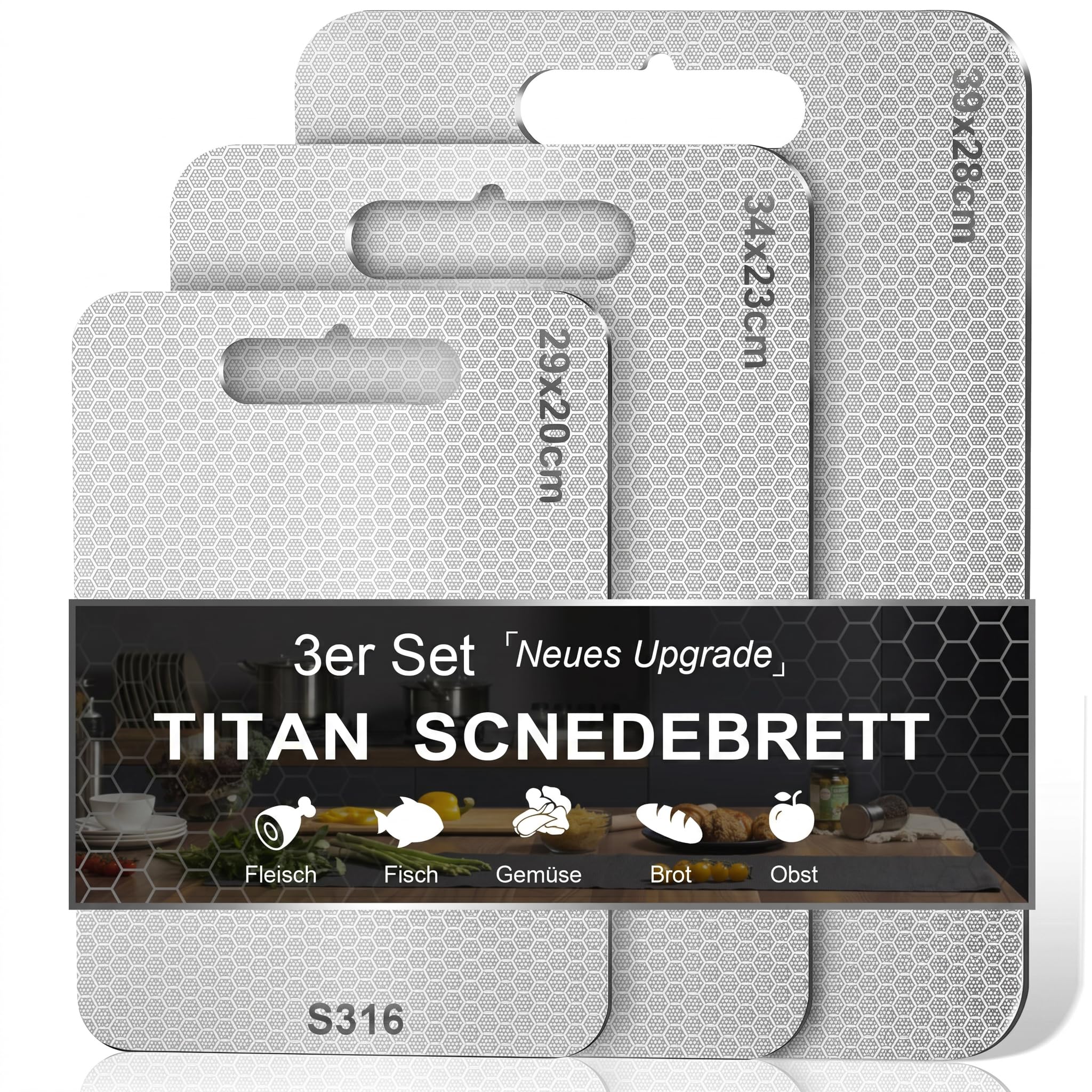 3 Stück Titan Schneidebrett, Doppelseitiges Schneidebretter Rutschfestes Antibakterielles BPA-frei, Titanium Cutting Board Upgrade für Küche Fleisch Brot Obst Gemüse, Spülmaschinenfest