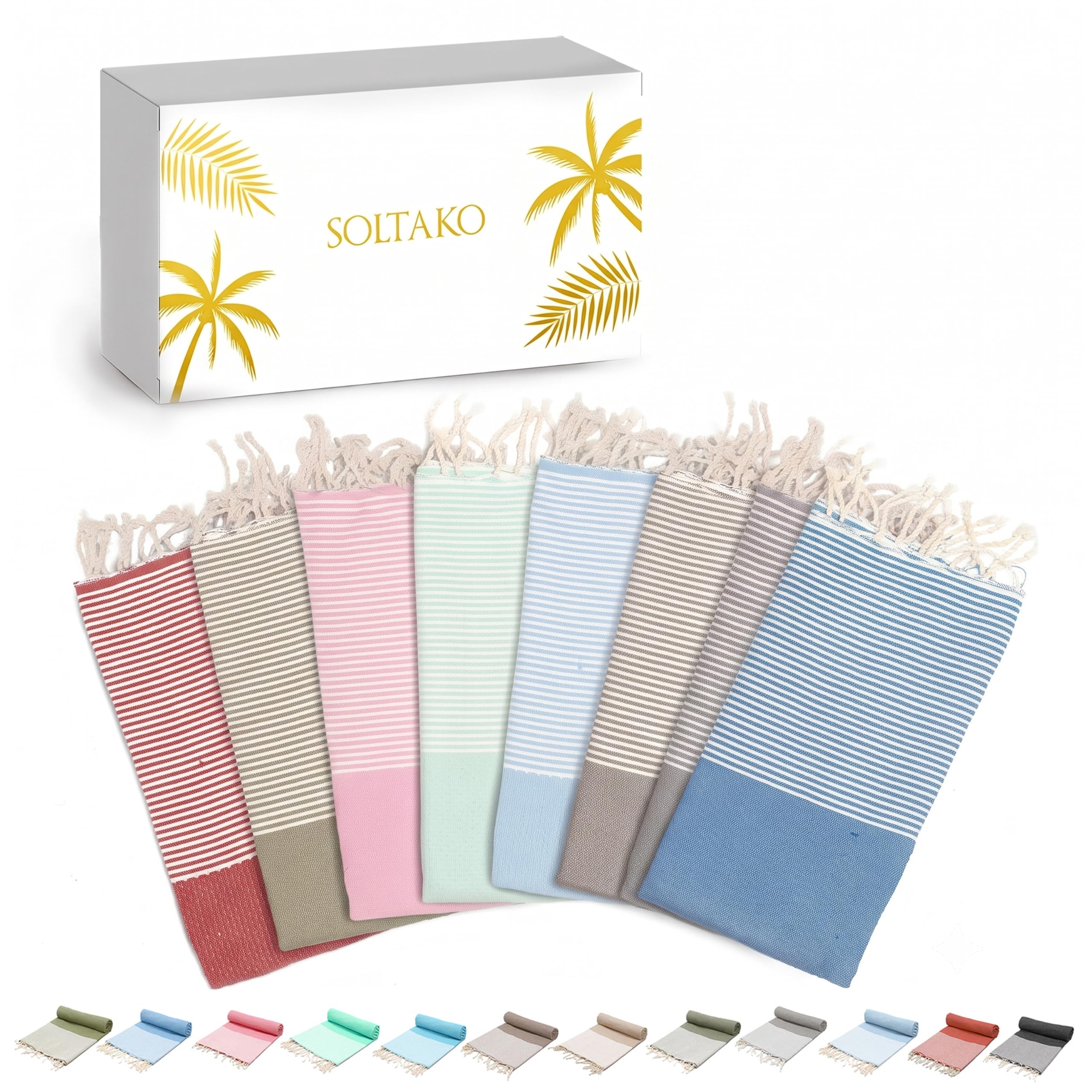 SOLTAKO Premium Hamamtuch Fouta XXL 8er Set 100x200 cm Strandtuch