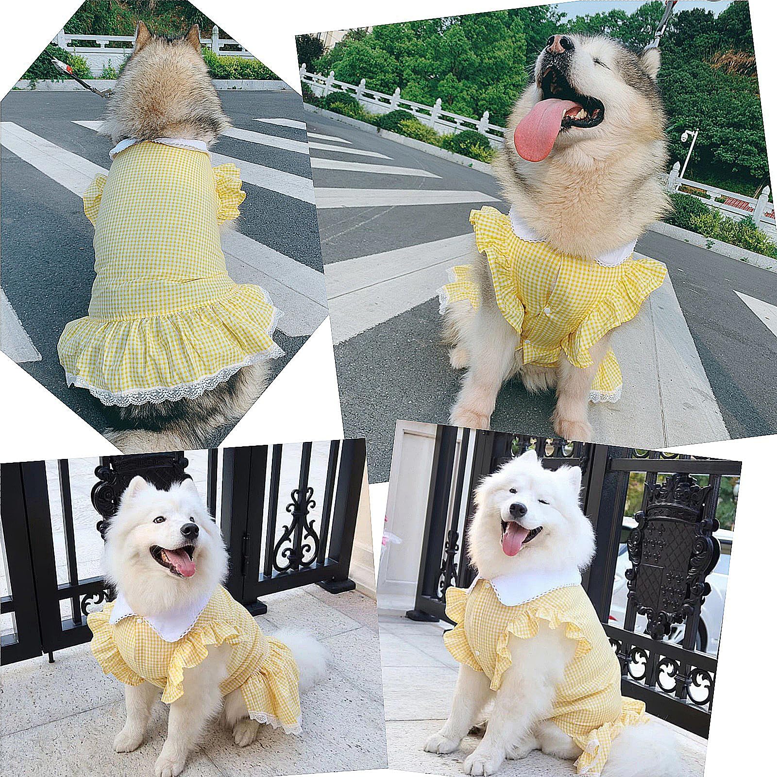 Hunde-Prinzessinnenkleid für große Hunde und Mädchen, Baumwolle, niedliches Karomuster, mittelgroße Hunde, Geburtstags-Outfit, Kleidung, modisch, süßes Haustierkleid für Party, Urlaub (Gelb,