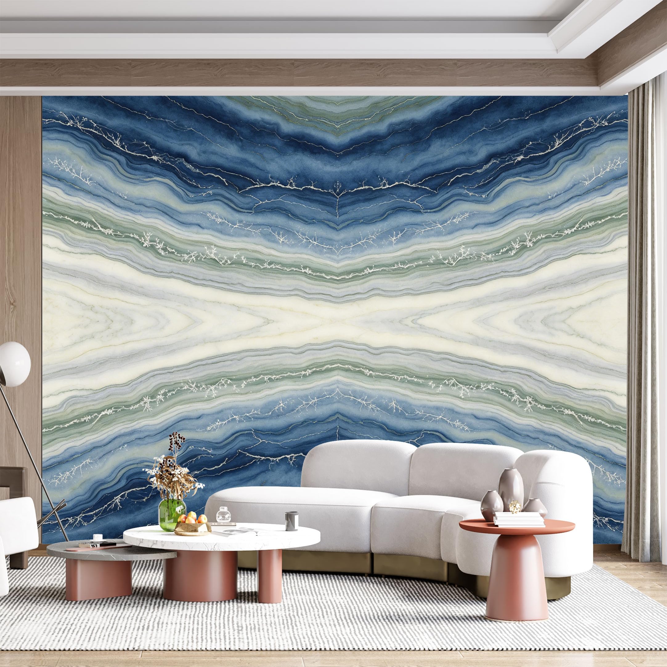 Custom Size Wall Mural Abstract Agate Stone Vein Blue Green Watercolor Texture Effect SelfAdhesive Wall Fabric Removable for Home Office Decor